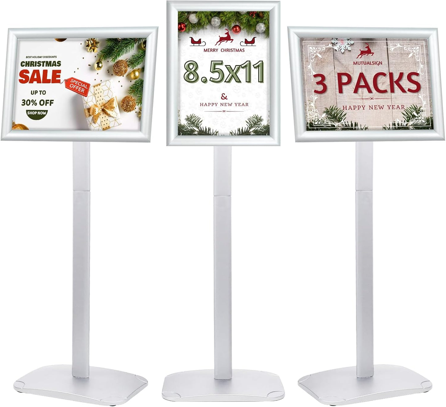 3Pcs Heavy Duty Pedestal Sign Holder for Display, 8.5 x 11 inches Adjustable Floor Standing Sign Holder with Weighted Base ,Sign Stand for Indoor/Outdoor Advertising，Silver