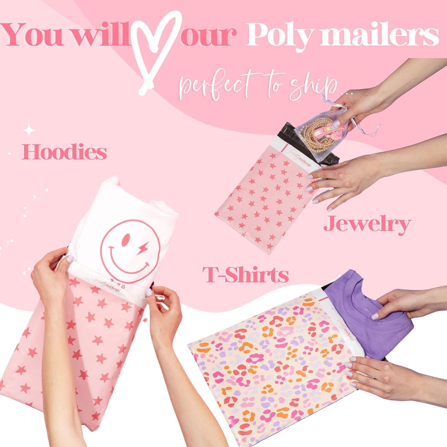 6x9 Designer Poly Mailer 100 Pack Heavy Duty Waterproof Self Seal Shipping Bags for Small Business Large Mailing Envelopes Bulk Tear Resistant Cute Packaging Pink Blooms Flowers