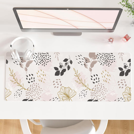 QIYI Large Mouse Pad for Desk, Cute Desk Mat for Desktop, Women Girls Office Décor Desk Accessories, PU Leather Waterproof Gaming Mousepad, Boho Botanical Desk Pad Computer Mat, 31.5" x 11.8"