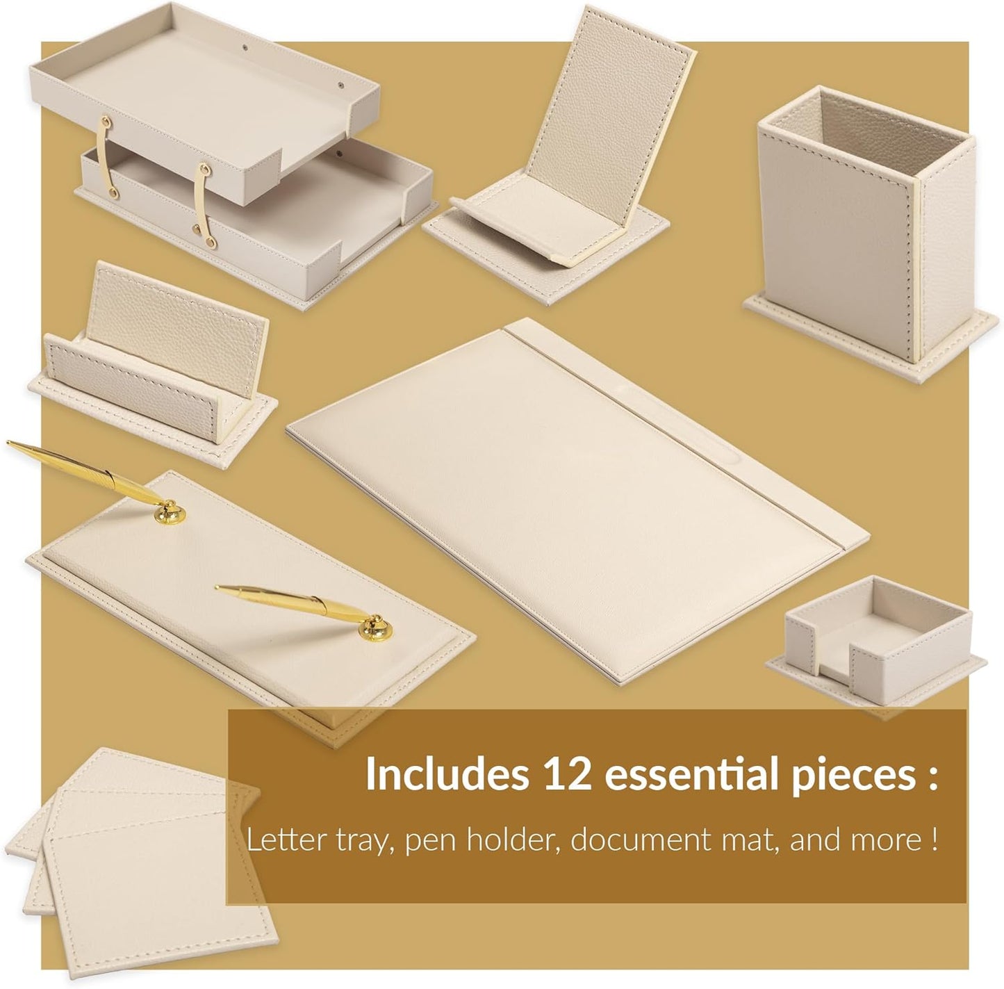 MOOGCO Luxury Leather Desk Pad & Desk Organizer Set, Bonded Leather