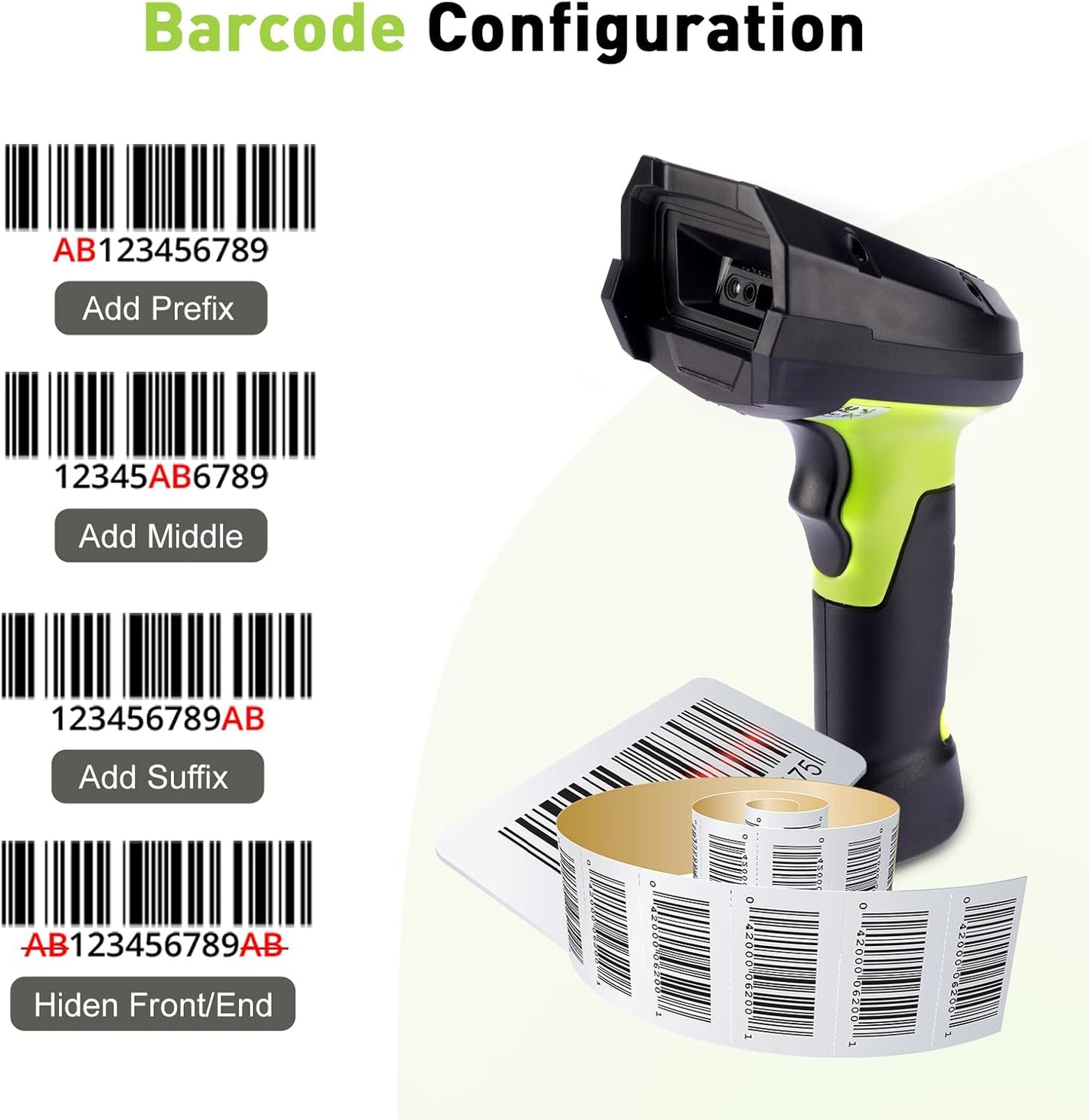 2D Wireless Barcode Scanner, Portable Inventory Scanner & Data Collector with 2.0 Inch LCD Screen and 2.4G Wireless Dongle Built in Stand for Warehouse, Express, Library,Pharmacy,Supermarket