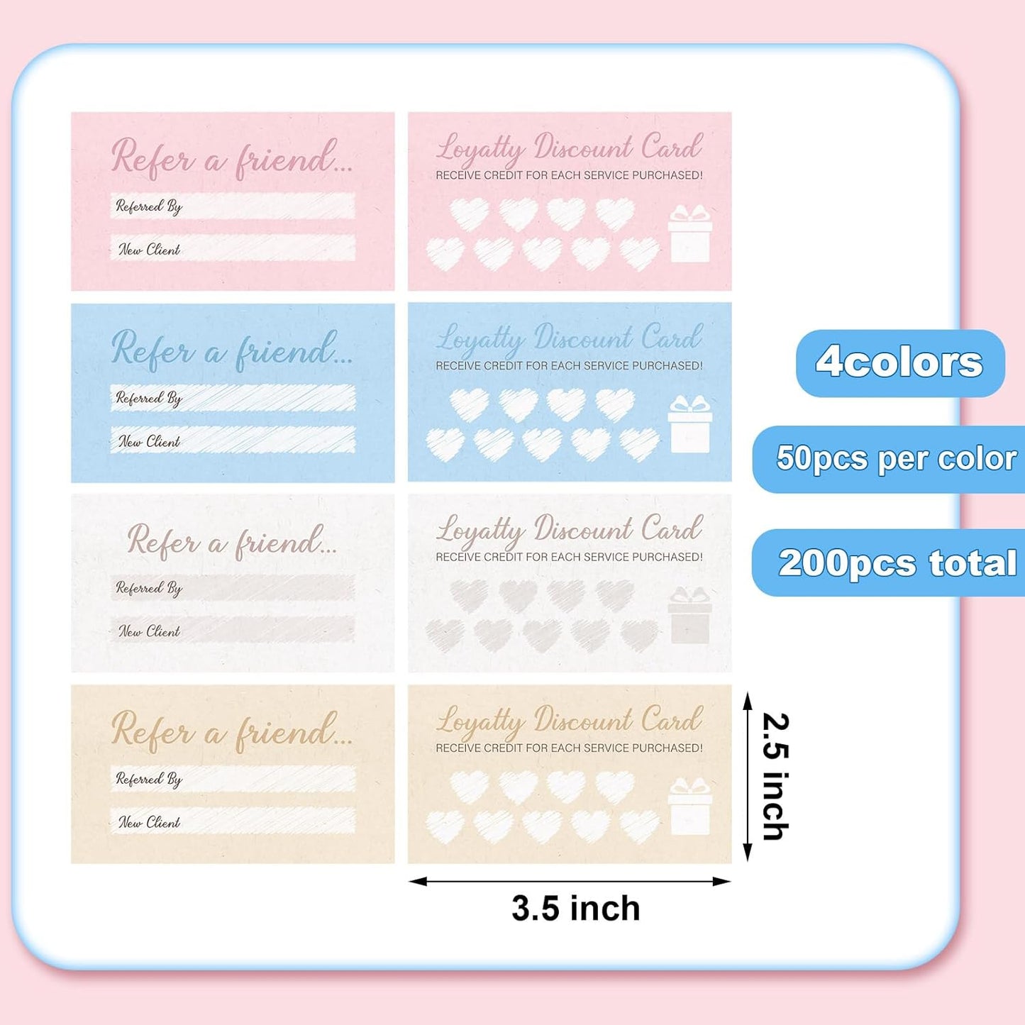 Seajan 200 Pcs Referral and Loyalty Discount Card 3.5 x 2 Inch Punch Cards, Double Sided Loyalty Cards for Small Business Reward Awards for Behavior, 4 Style