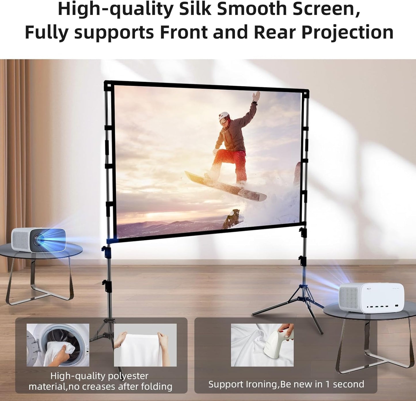 Projector Screen with Stand,84 inch Portable Projection Screen, Indoor Tripod Projector Screen 16:9 4K HD Rear Front Movie Screen with Carry Bag Wrinkle-Free Design for Home Theater Backyard Cinema