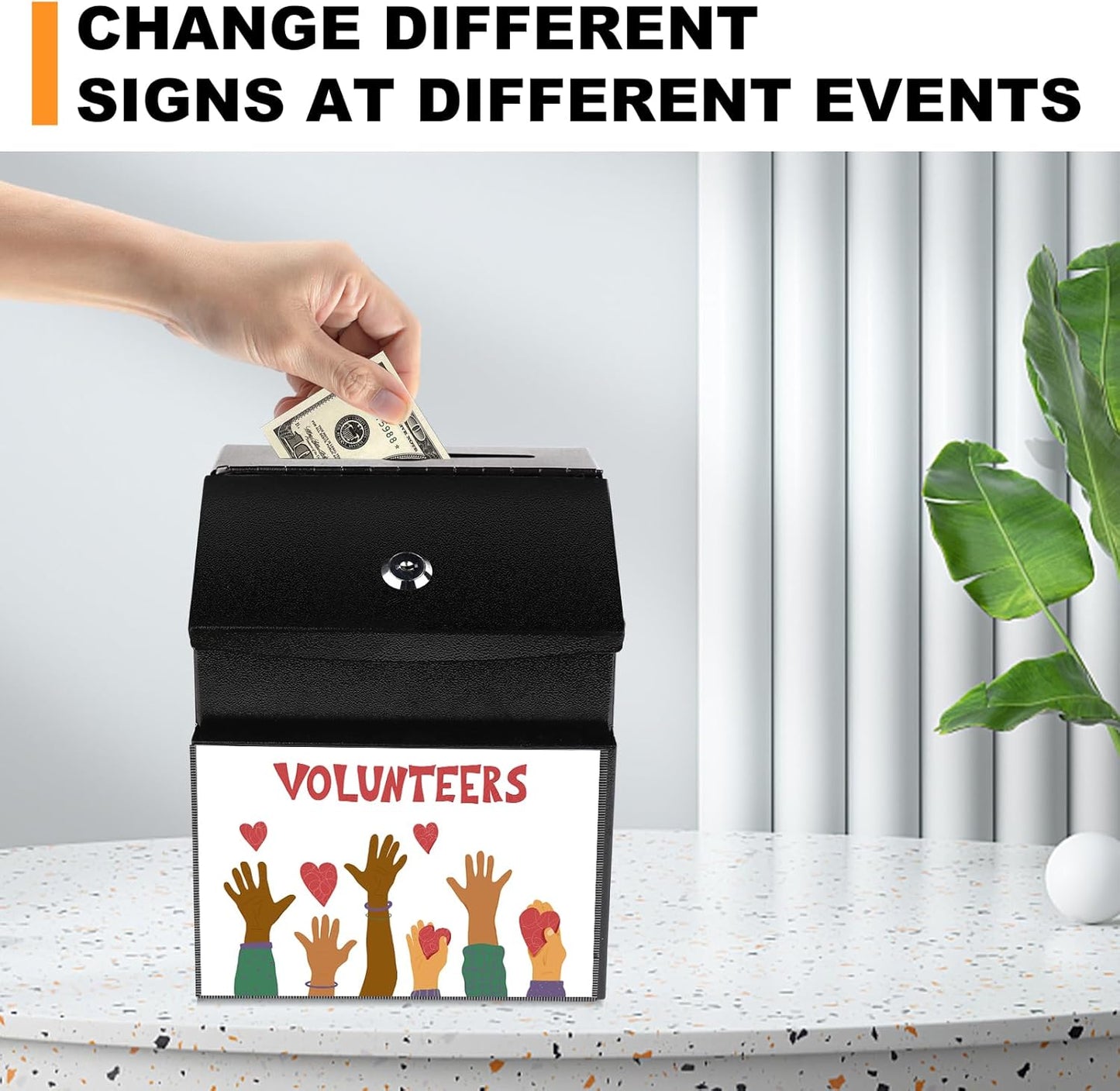 Suggestion Box with Slot and Lock 2 Pcs Metal 8.4 x 5.8 x 7.0 in Built-In Storage Compartment with Magnetic Sign Holder 100 Suggestion Card Tip Jar Ballot Voting Prayer Comment Mailbox