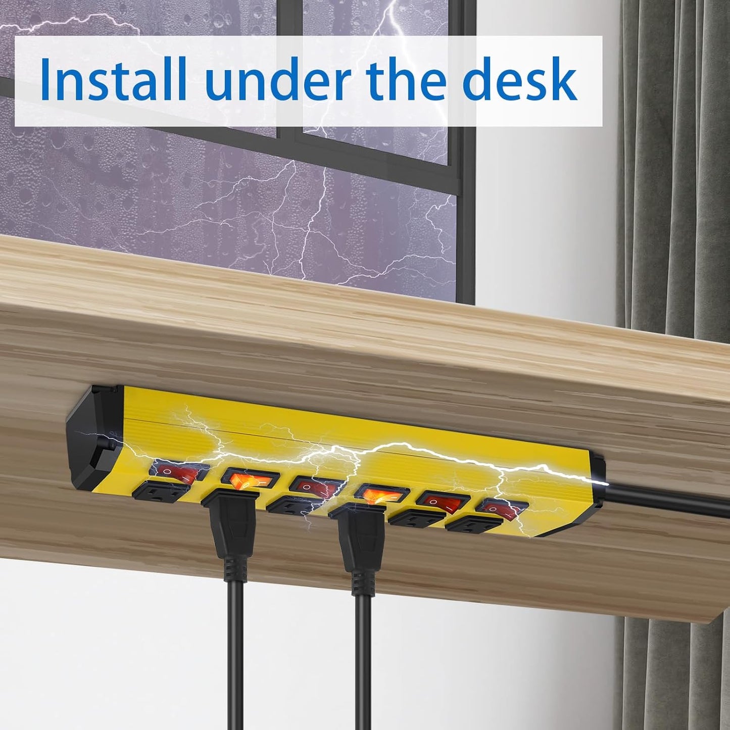 ANNQUAN 6 Outlet Metal Power Strip with 6 Individual Switches,Heavy Duty Power Strip 1200J 15A 6FT Cord Home Office Industrial Commercial Shop