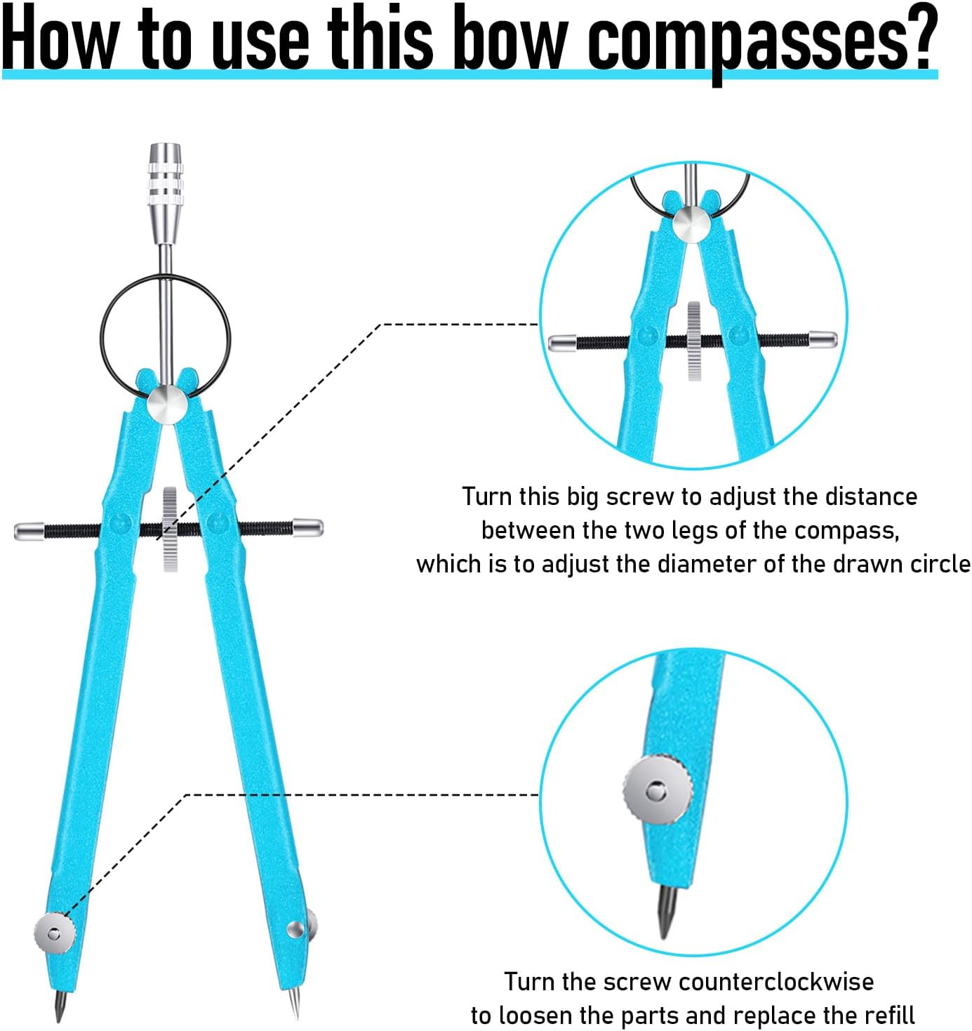 EBOOT Student Geometry Math Set, Drawing Compass and 6 Inch Clear Swing Arm Protractors 180 Degree Math Protractor(Blue and Blue)