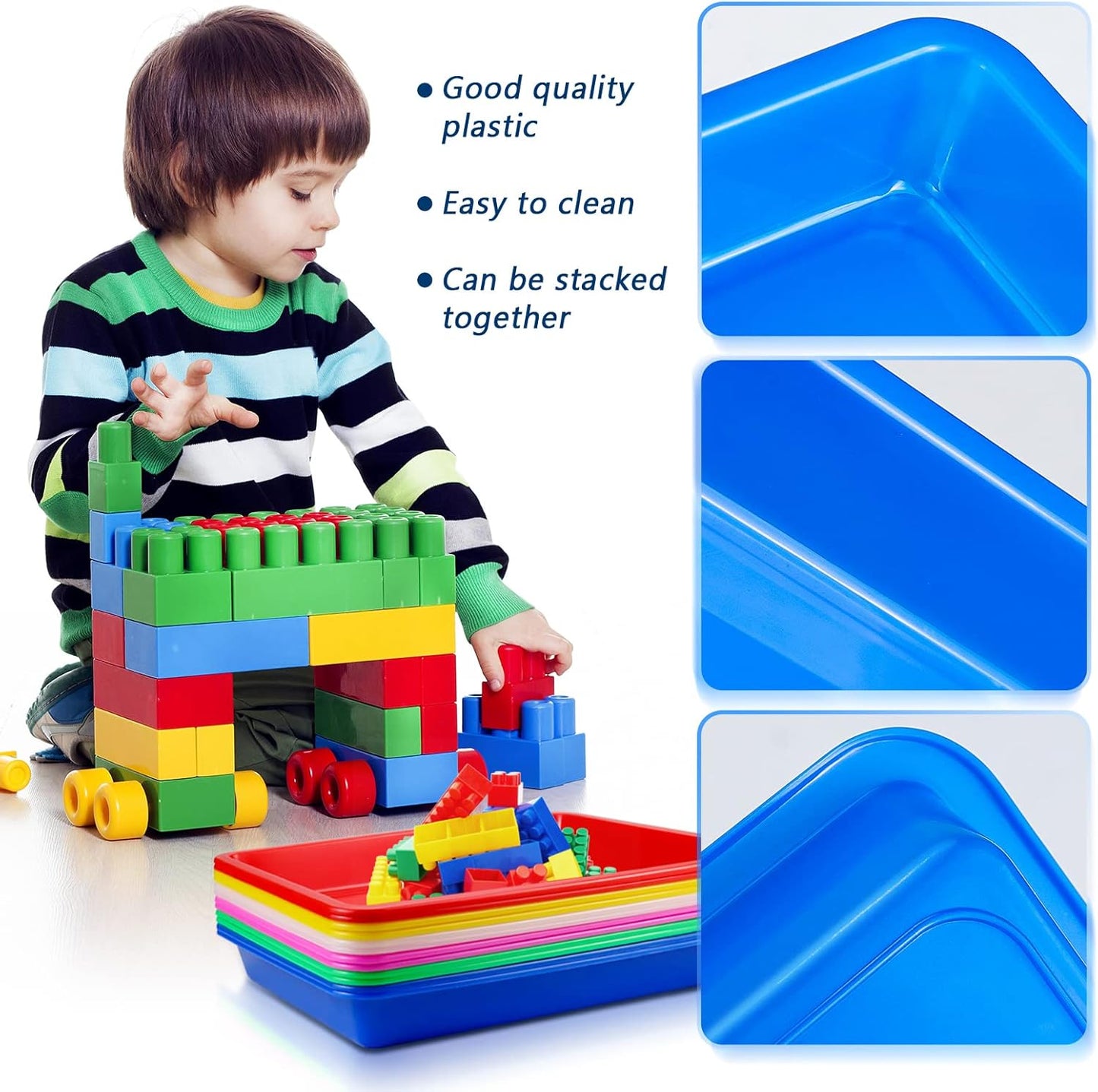 Bercoor 16 PCS Plastic Art Trays for Classroom, Colorful Activity Crafts Tray Serving Tray Organizer Tray for Kids School DIY Projects, Painting, Jewelry, Beads, Home Organizing Supply