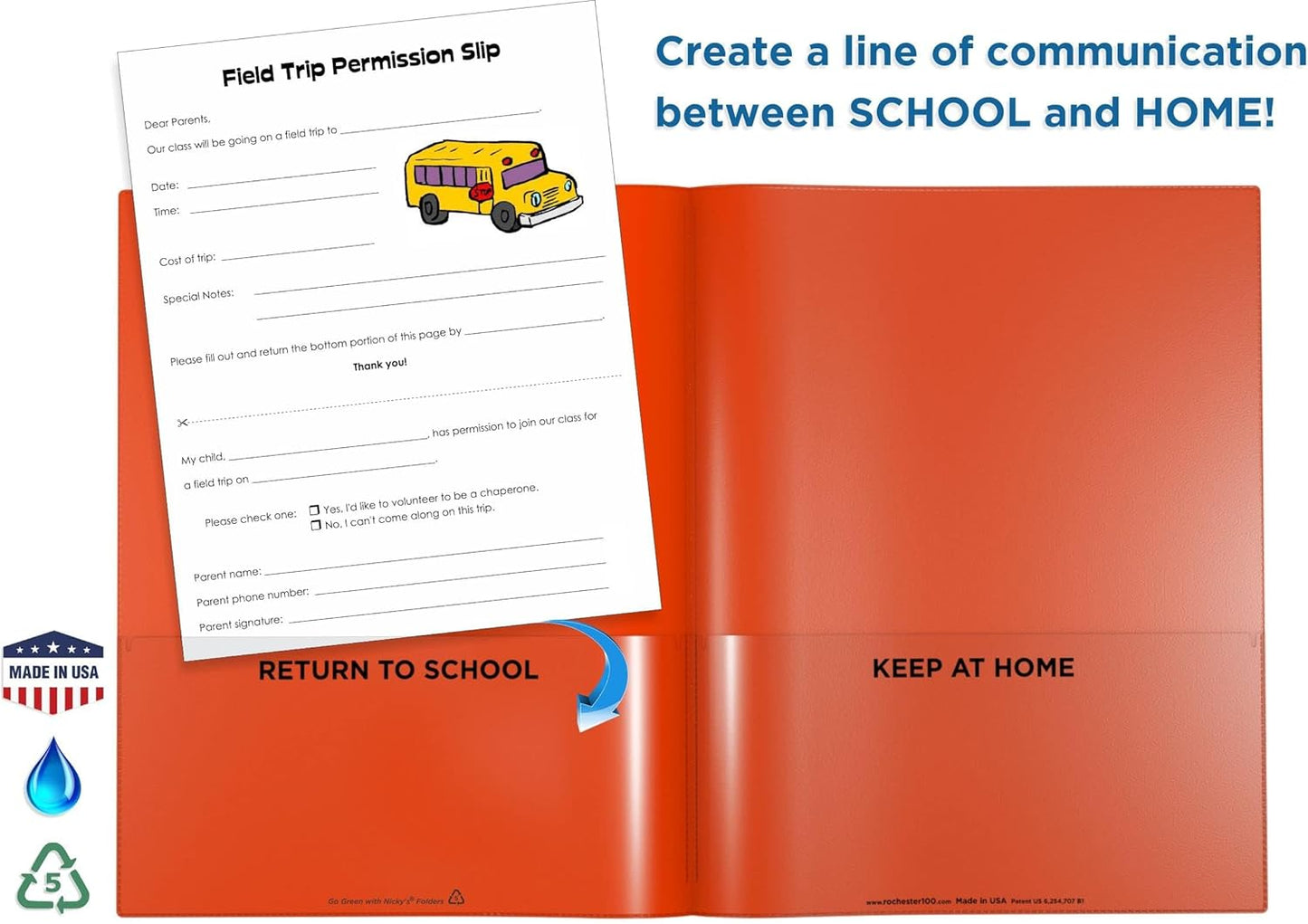 Nicky's Folders® English Communicator, Parent-Teacher Folder, Patented Tear-Resistant Flexible Plastic 2 Inside Pockets, 2 Exterior Sleeves, Letter Size Paper, Single Color(24 Pack) (Metallic Green)