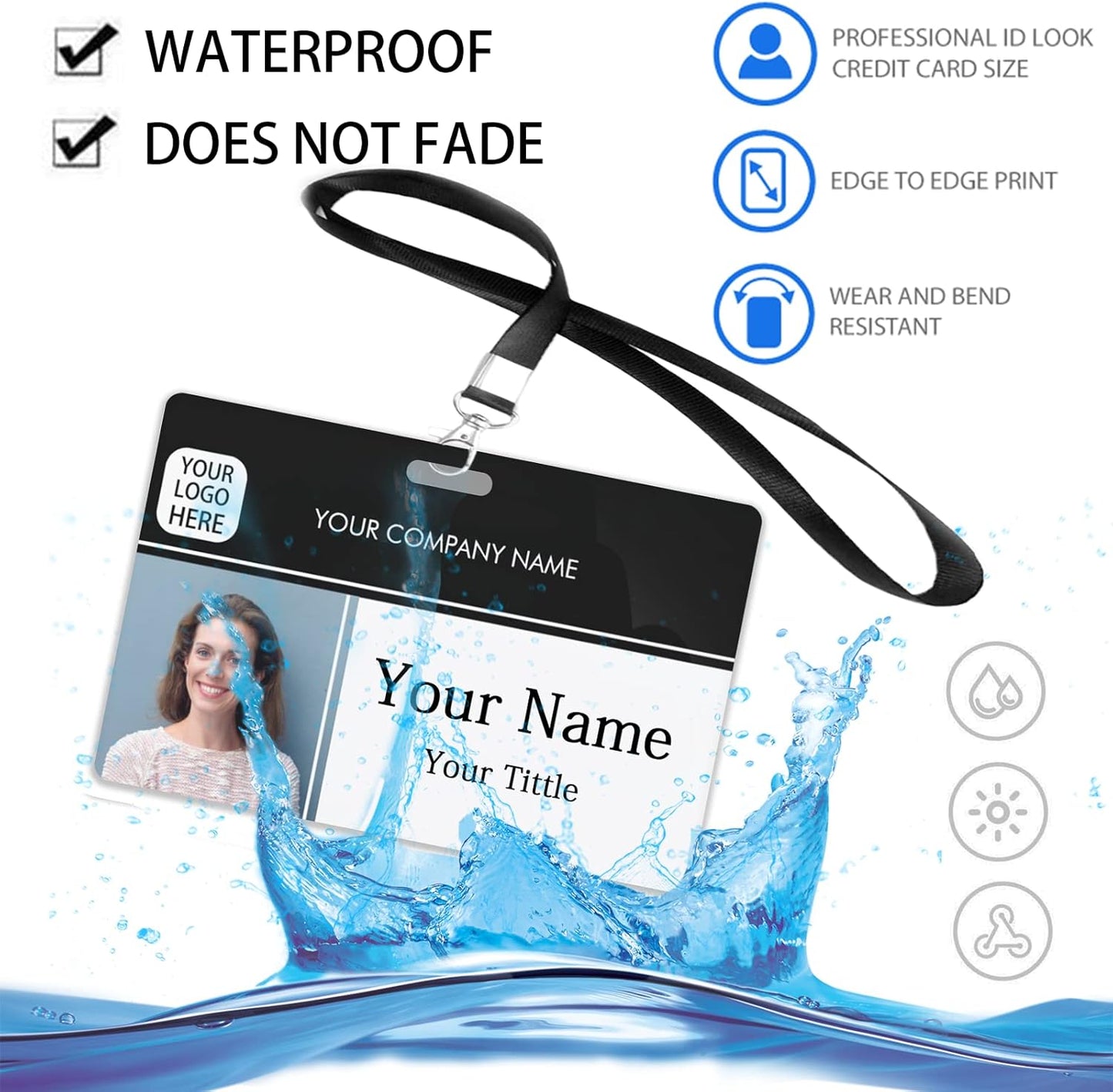 Custom Id Badge, Personalized Employee Photo Identification Card with Lanyard, Durable ID Card for Office Worker Doctor Nurse Student-Horizontal-Template1