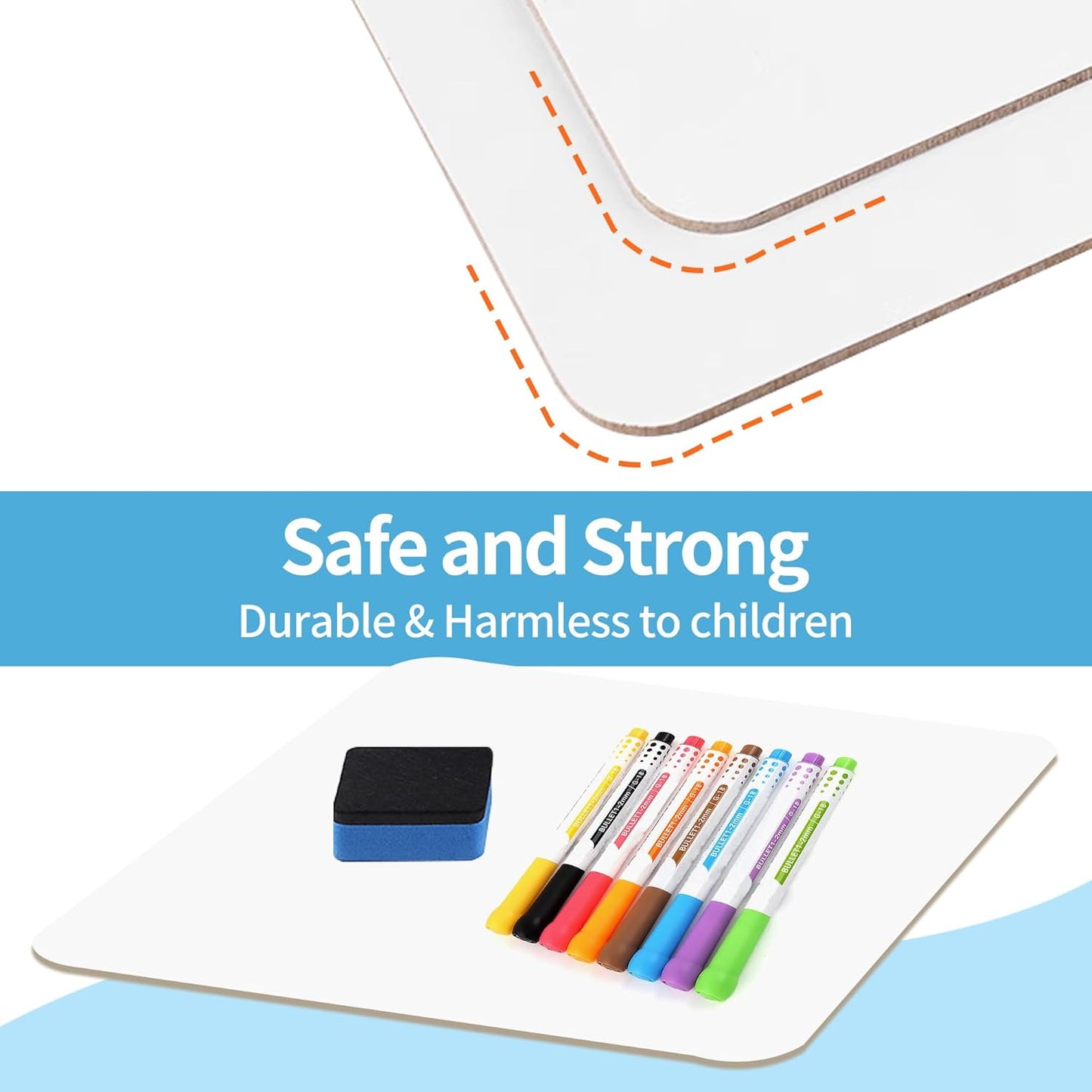 6 Pack Small White Board Dry Erase Classroom Pack Boards 9" x12” Personal Whiteboards for Students Teachers School Supplies Lapboards l Mini Whiteboard Erasers Included Colors pens