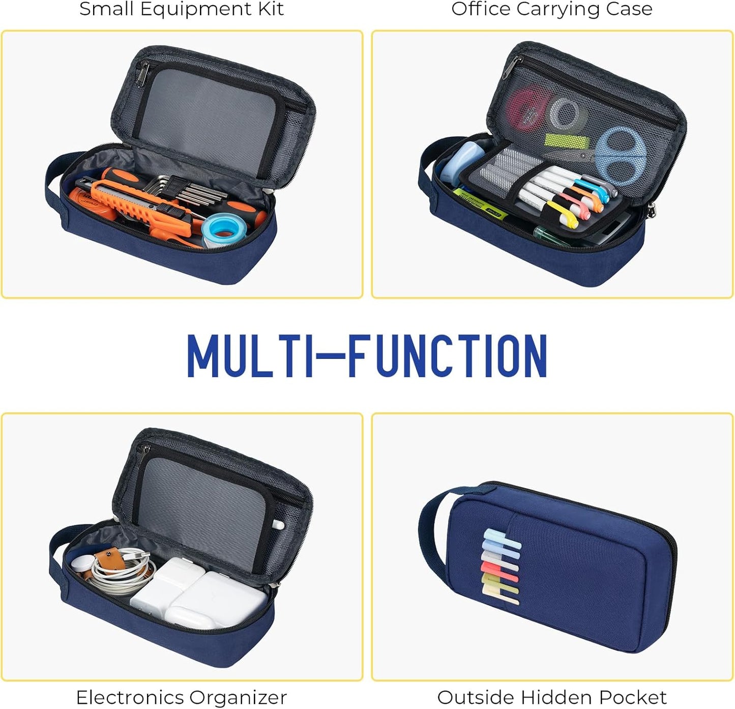 ECHSRT Big Pencil Case, Aesthetic Portable Zipper Pencil Bag with Hidden Pocket, Special Pouch for Men Women Adults, Stationery Organizer Pen Cases for Office Travel, Blue