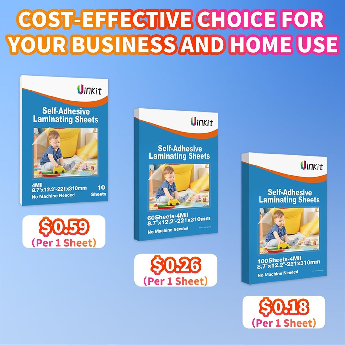 Uinkit Self-Adhesive Laminating Sheets, 4Mil 10 PCS 8.7 x 12.2 Inches Clear Self Sealing Laminating Sheets, Suitable for 8.5x11 inches Letter Size, No Machine Needed