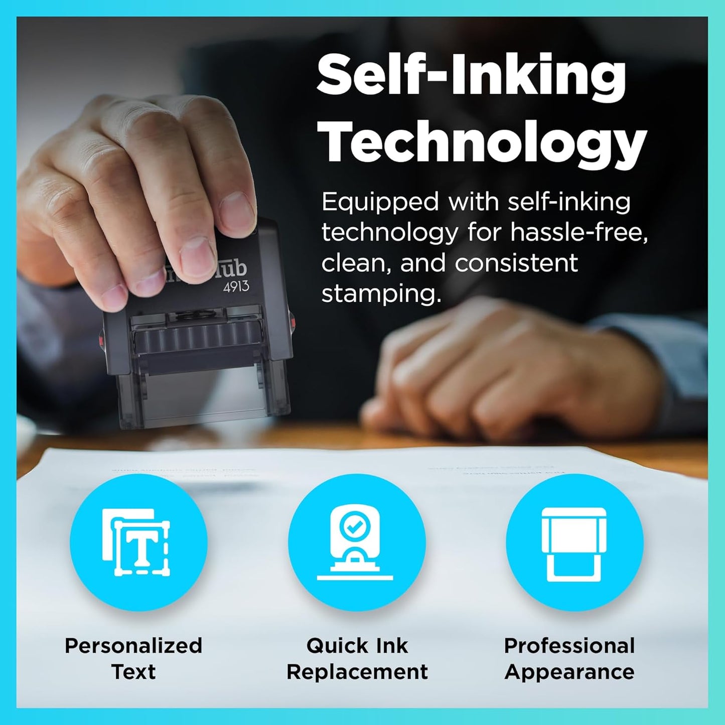 Self Inking Personalized Stamp - Up to 5 Lines, Custom Return Address, Customizable Office Name Rubber- Easy to Change Ink Cartridge, Multiple Ink Color Options - Large