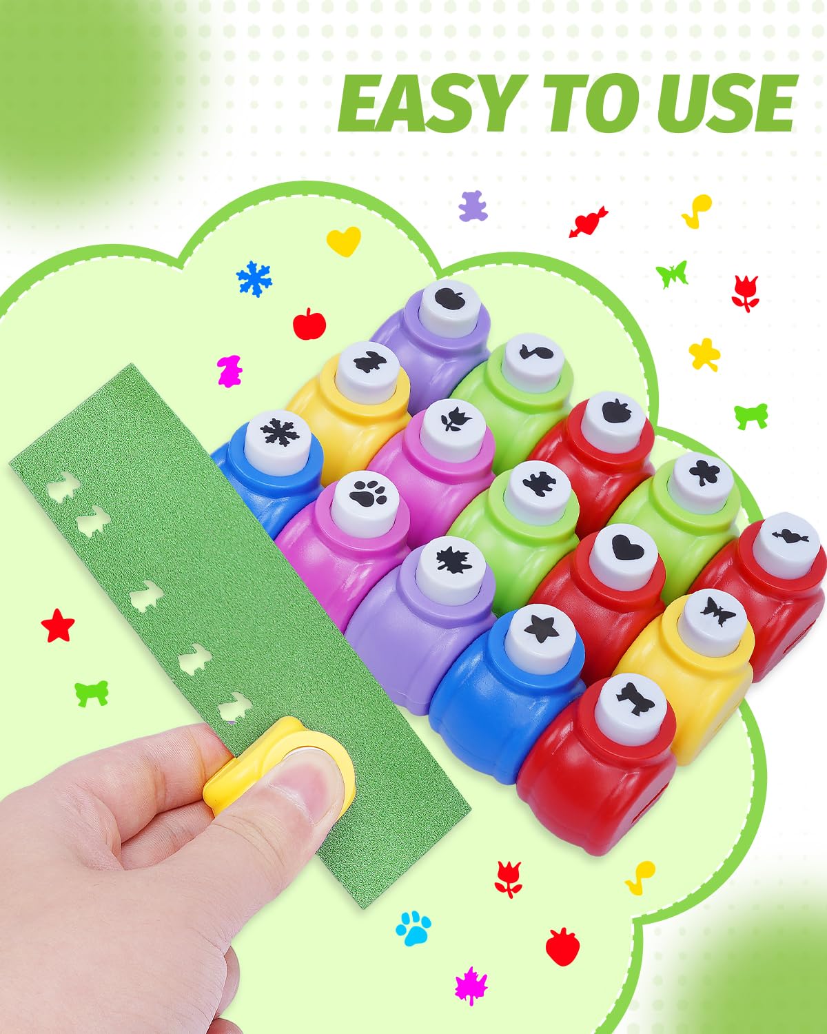 UCEC 15PCS Craft Shape Hole Punch Shapes, Kids Paper Punches for Crafting Nail Art Thanksgiving Christmas Scrapbooking, Mini Hole Puncher Maple Leaf Heart Star Snowflake Strawberry Paw Print Shape
