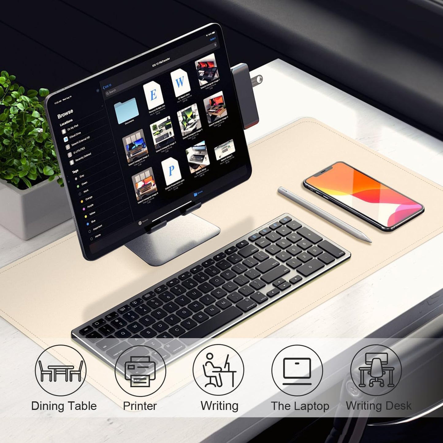 Leather Desk Pad Protector, 47.2'' x 23.6'', Suede Base Sewing Desk Blotter, Non-Slip Office Mat, Waterproof Writing Pad for Office and Home - Beige