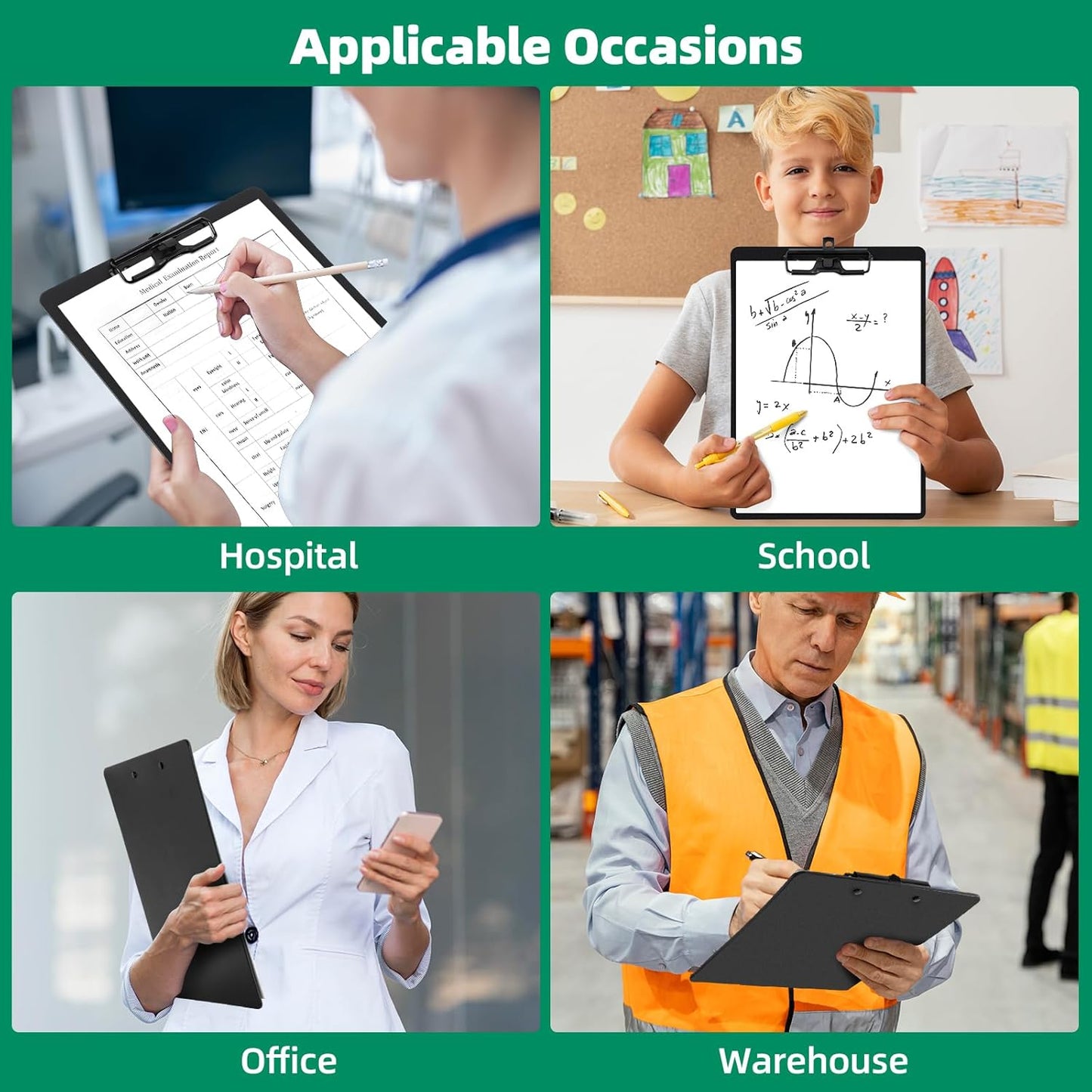 Clipboard with Pen Holder, Plastic Clipboard with Low Profile Metal Clip, Hanging Clipboards Holds 8.5x11 Inch Papers, Standard A4 Letter Size Clip Board for Office & School, Black