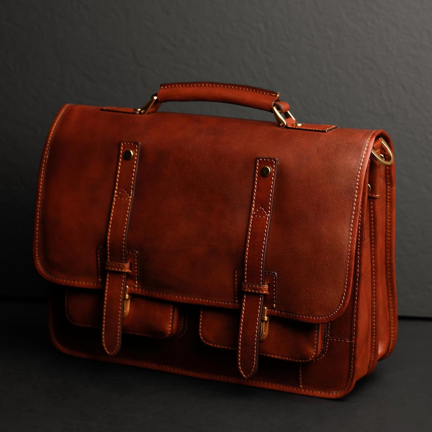 Time Resistance Leather Briefcase – Italian Handmade Leather Laptop Bag – Briefcase Convertible into Backpack