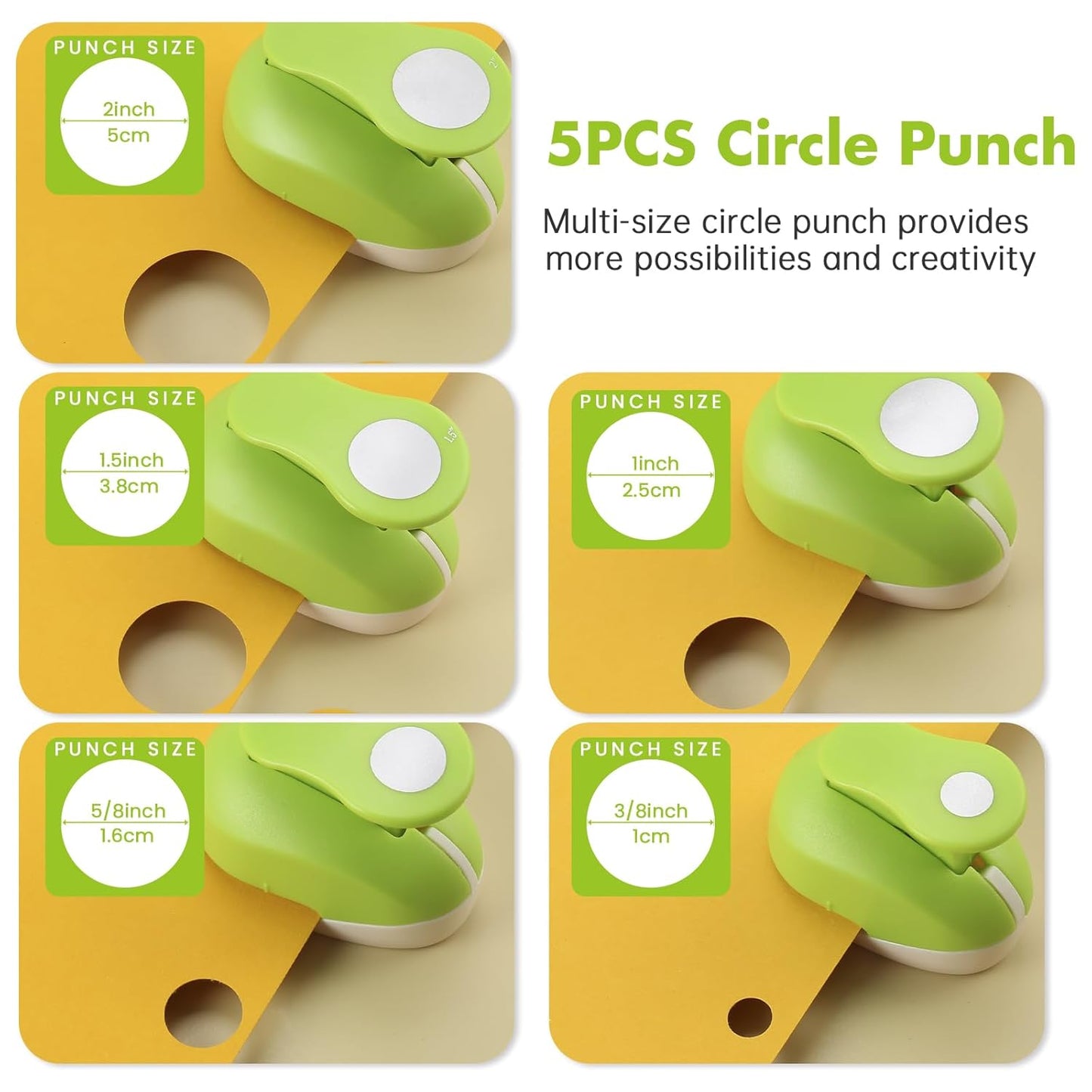 LOONENG 3/8inch, 5/8inch, 1inch, 1.5inch, 2inch Circle Punch Set, 5 Different Size Circle Paper Punch for Scrapbooking, Card Making, DIY Photo Albums, Gift Tags, Homemade Confetti