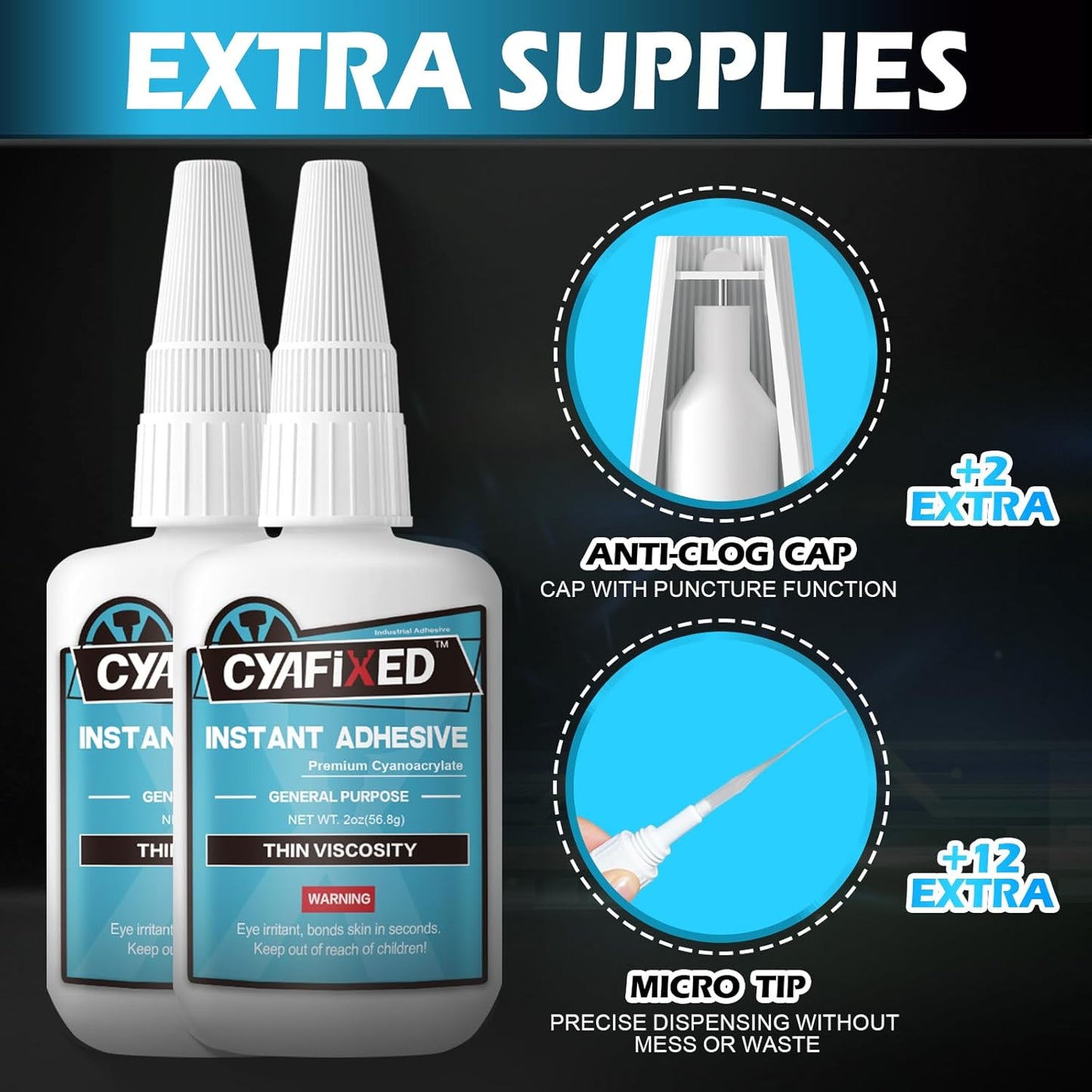 Super Glue Liquid 113.6 Gram, Ultra Fast Thin Viscosity Instant Clear Cyanoacrylate Adhesive, Food Safe CA Glue for Wood Plastic Aquarium Ceramic Shoe Repair Leather Glass Metal Rubber Model Craft