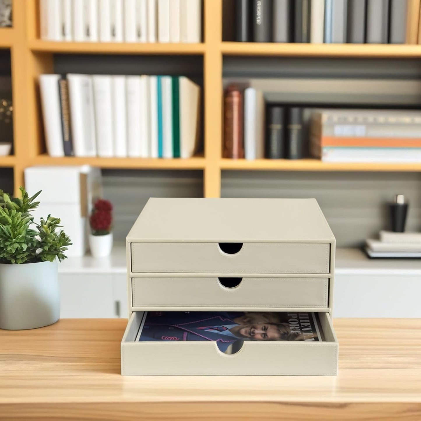 UnionBasic Document Organizer, 3-Drawer File Cabinet Document Storage Box, Office Desktop Filing Organizer, Seashell