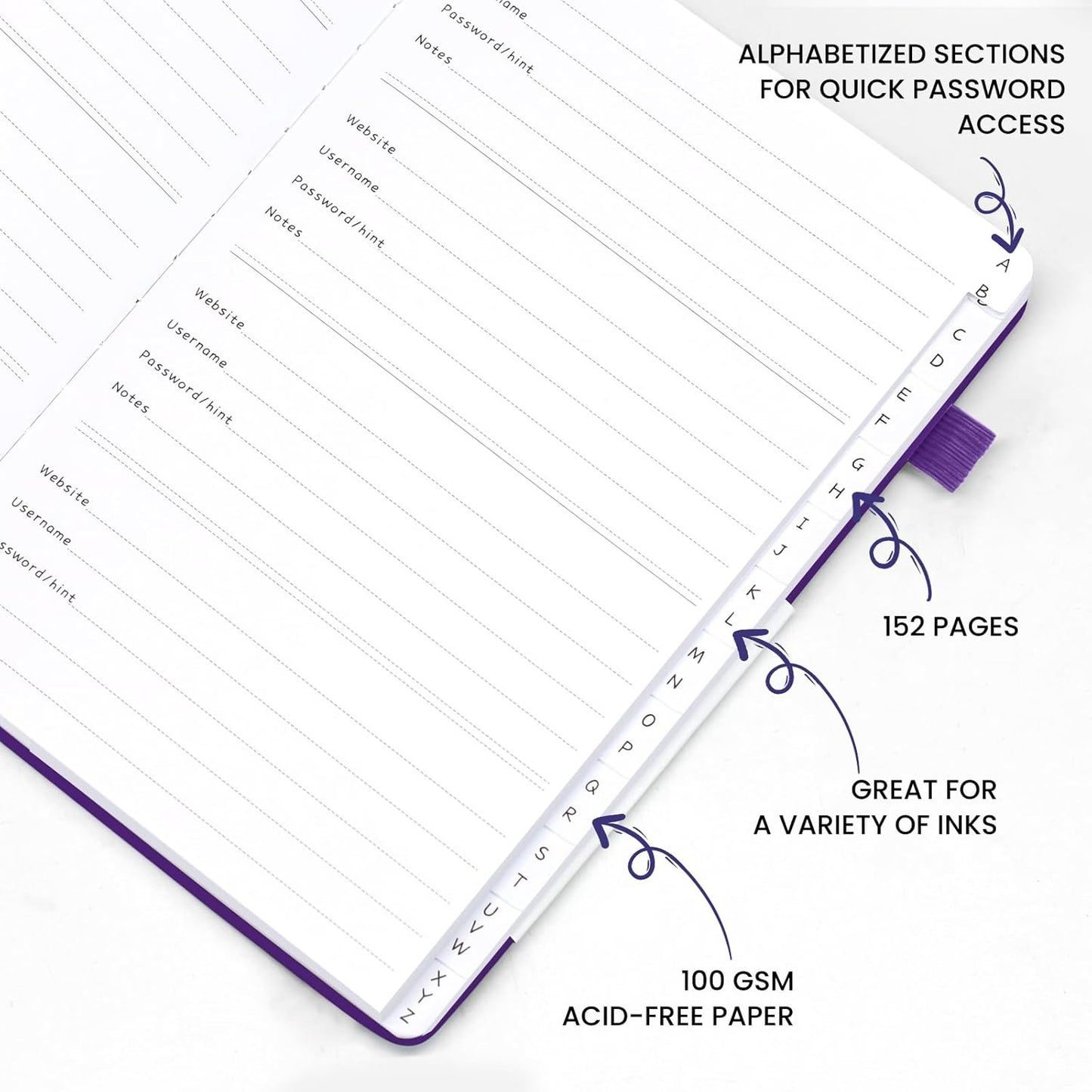 Password Book with Alphabetical Tabs, Hardcover Password Keeper, Size 4.4''x 6.1'' Password Notebook for Saving Internet Login, Username, Password Organizer for Computer & Website Logins,