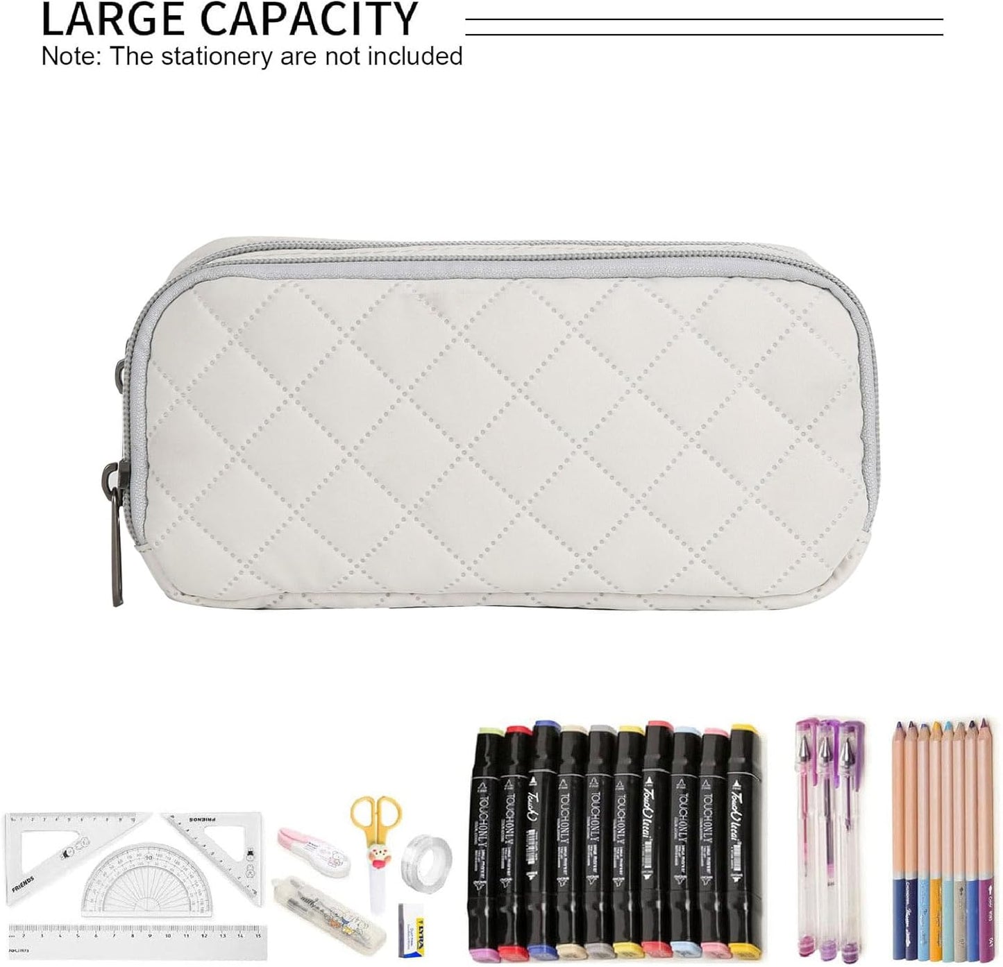 Della Gao Small Pencil Case Large Capacity Pencil Pouch Marker Pen Bag Coin Pouch Office Stationery Organizer (Beige-02RH)