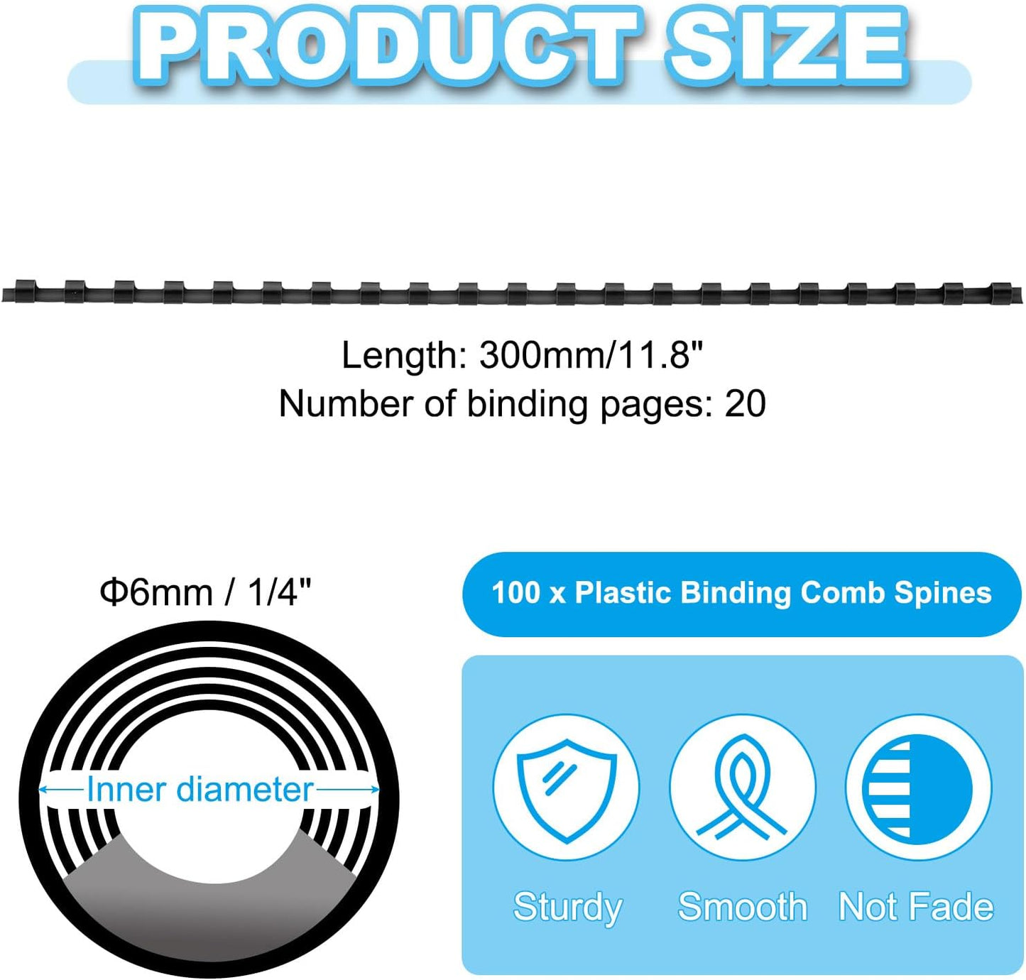 PATIKIL 6mm (1/4") Plastic Binding Combs, 100 Pcs 21 Rings Comb Binding Spines 20 Sheet Capacity Letter Size for Binding Paper Sheets, Black