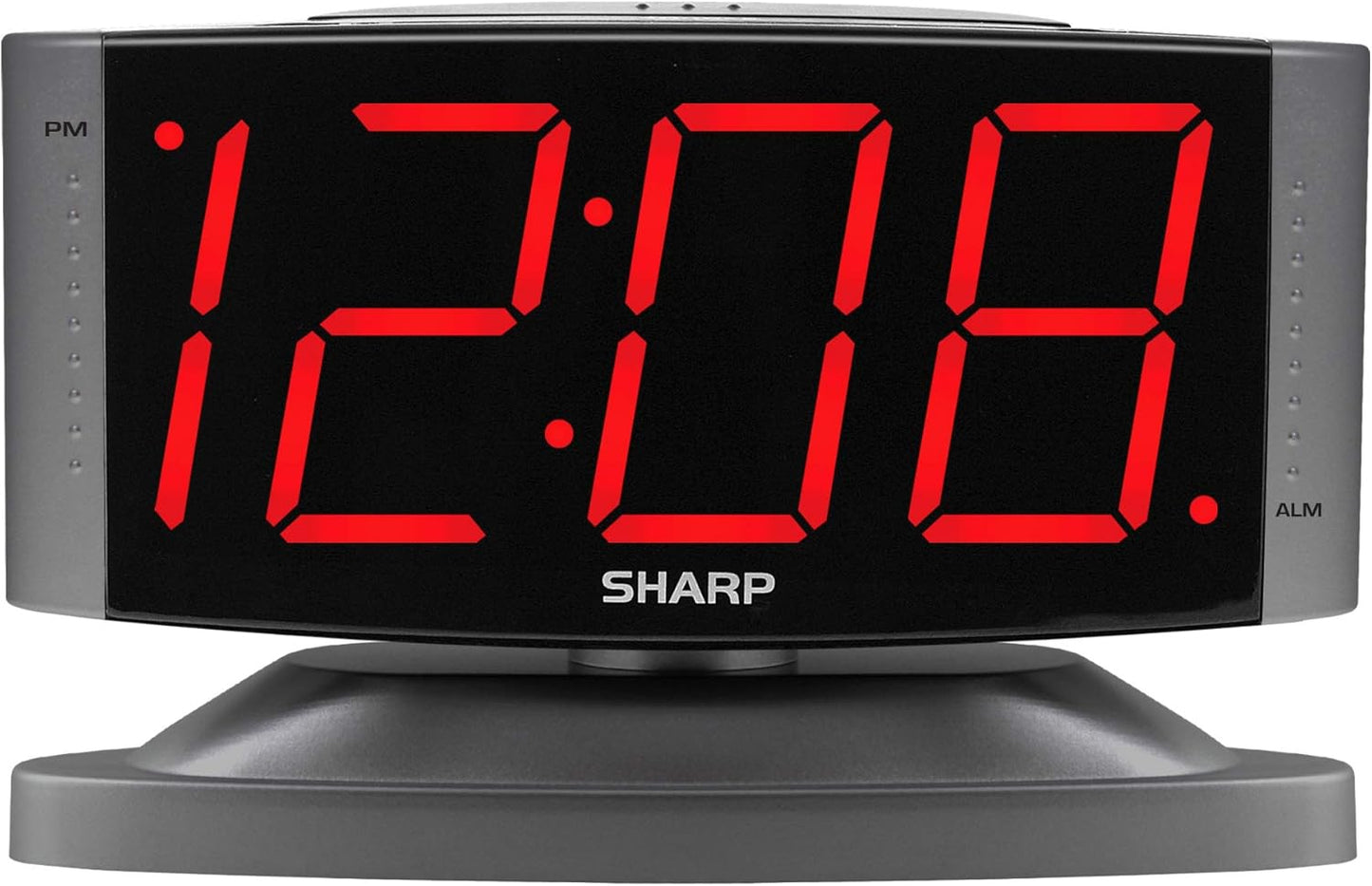 Sharp Home LED Digital Alarm Clock – Swivel Base - Outlet Powered, Simple Operation, Alarm, Snooze, Brightness Dimmer, Big Red Digit Display, Gun Metal Grey Case