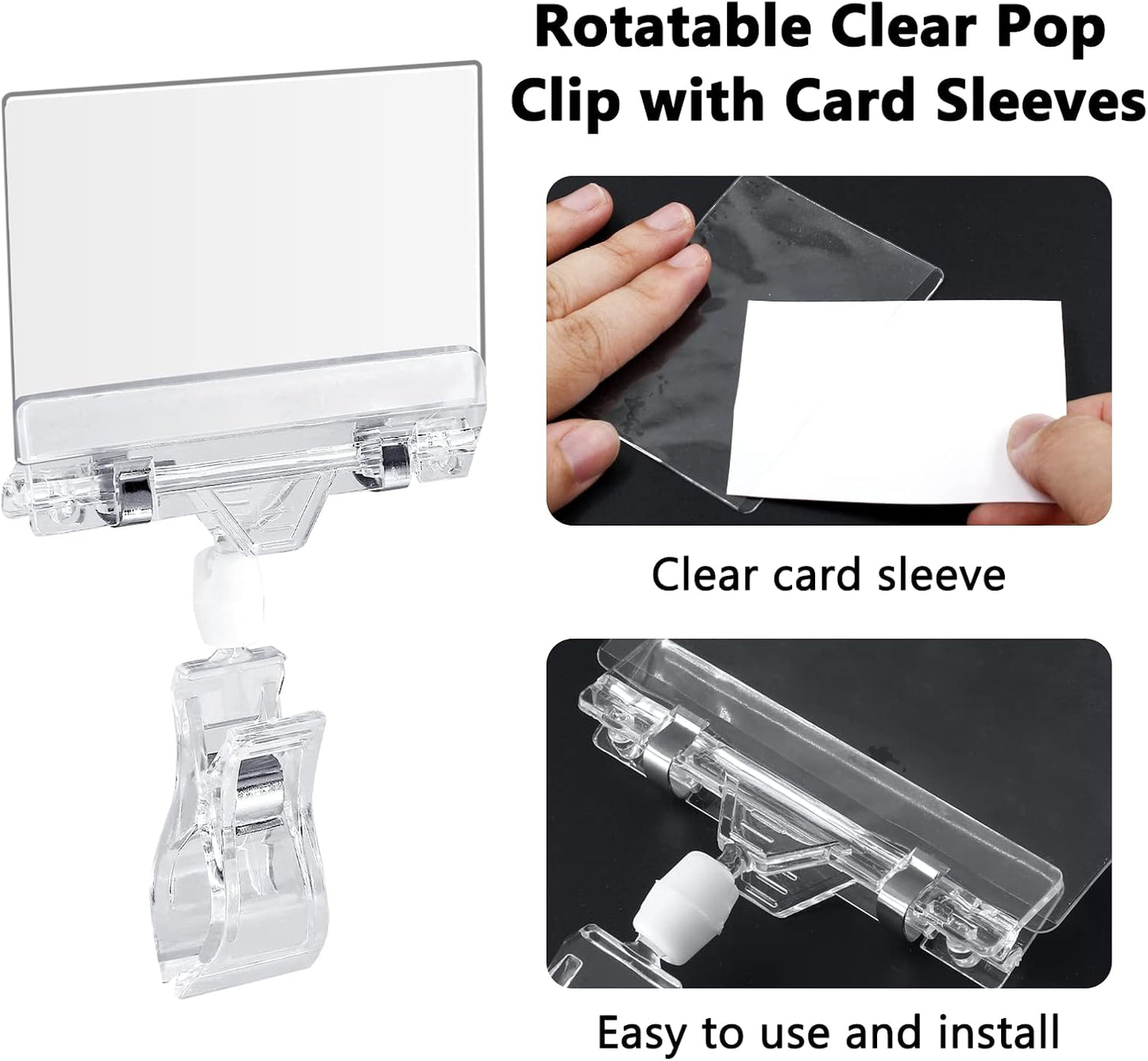 Biaungdo 12 Pcs Rotating Clip Swivel Sign Holder, Clear Rotatable Sign Holder with Double Clip Design, PVC Card Protector for Shelves, Store, Business, Exhibition