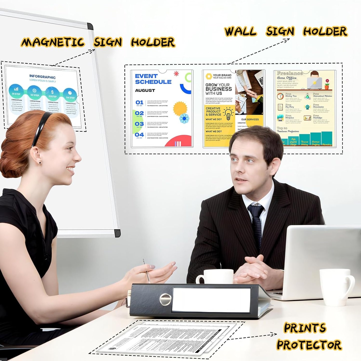 20 Pack Magnetic Sign Holder 8.5 x 11 - Wall Sign Holder Rigid Plastic Sign Holder with Magnet Strips and Adhesive Strips - Magnetic Display Frame Door Sign Holder