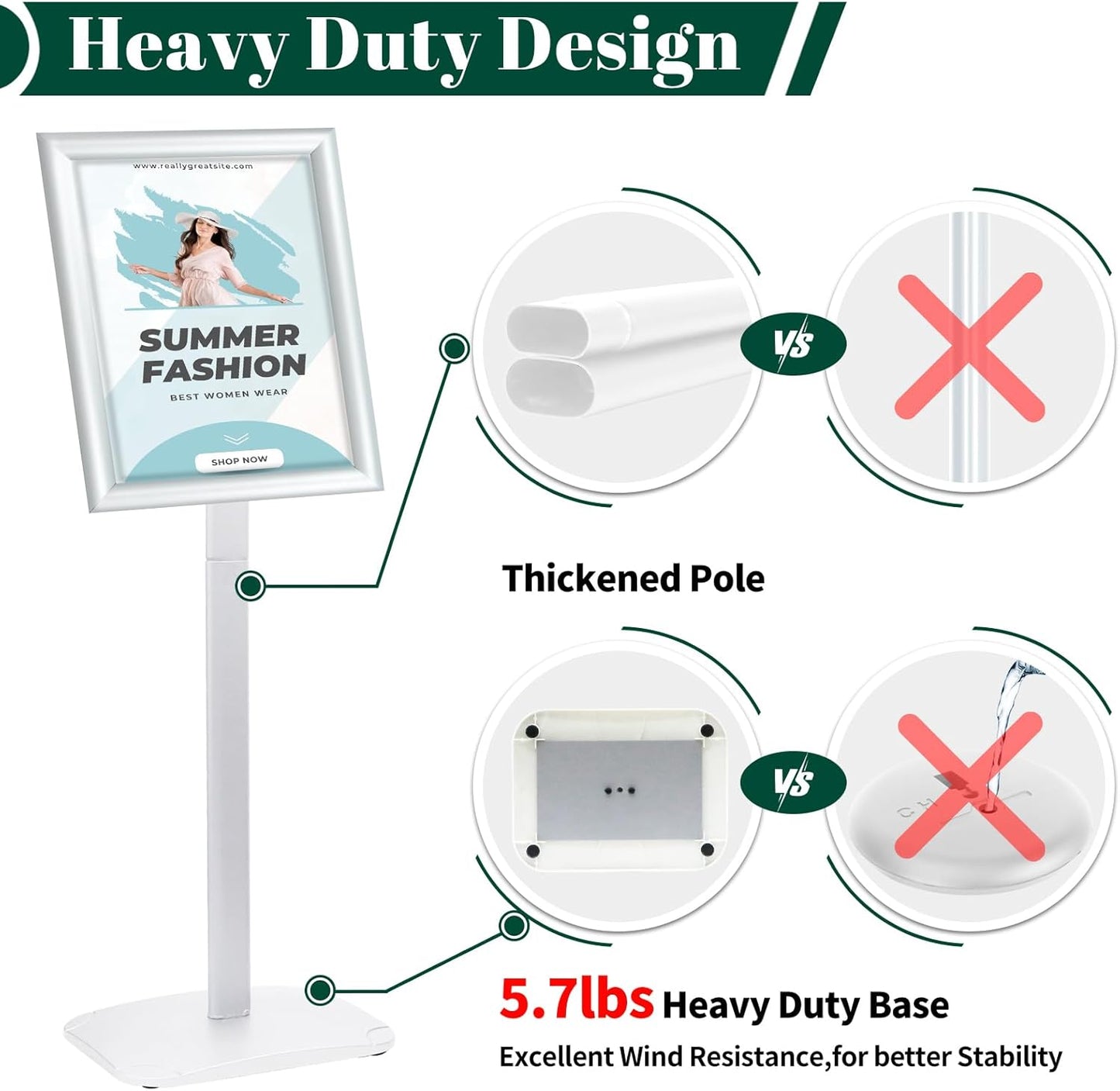 3Pcs Heavy Duty Pedestal Sign Holder for Display, 11 x 17 inches Adjustable Floor Standing Sign Holder with Weighted Base , Sign Stand for Indoor/Outdoor Advertising，Silver