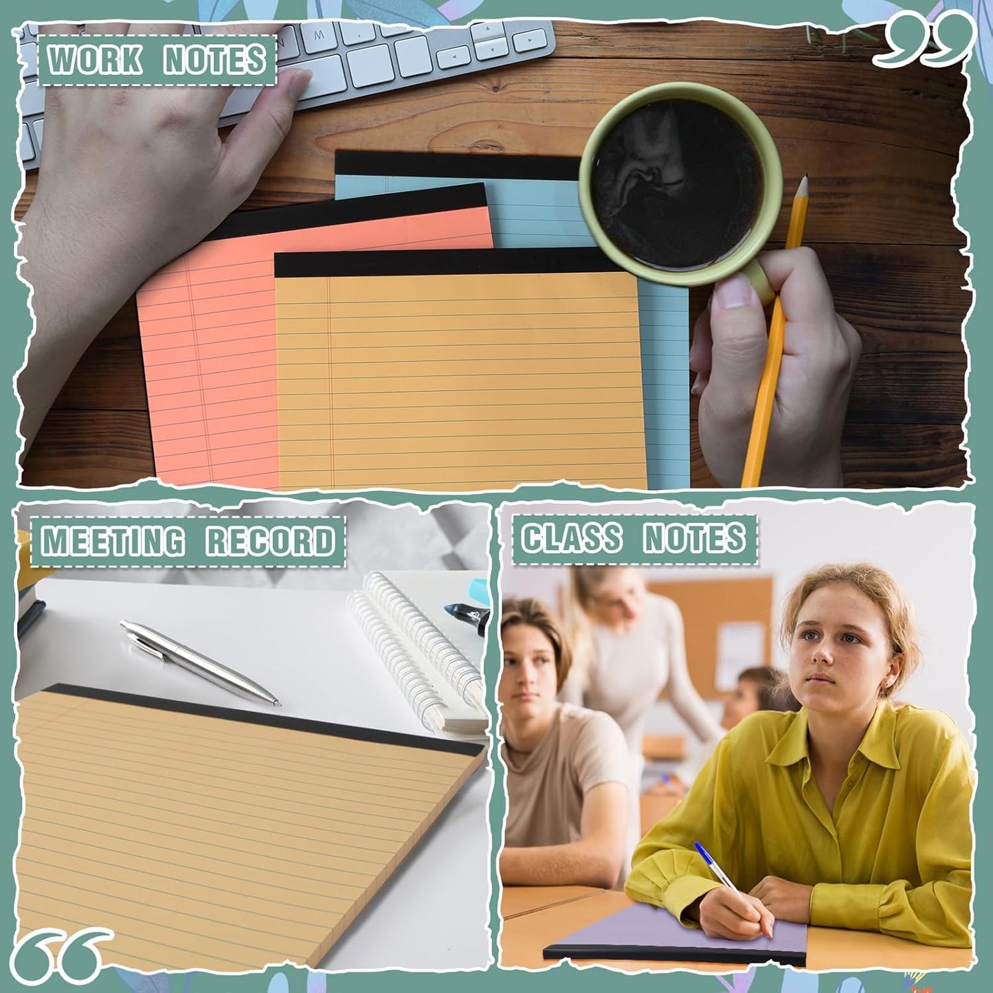 Lincia 12 Pcs Colored Legal Pad Writing Pads 8.5 x 11 Inch Wide Ruled 50 Sheets Per Notepad Micro Perforated Writing Notepad for School, College, Office, Business (Multicolor)