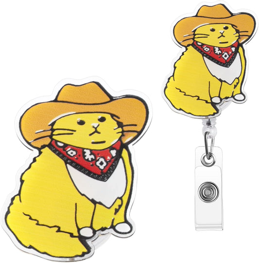 Cowboy Cat Badge Reel, Funny Badge Holder, Cute Nurse Name Tag with Retractable Clip, Medical Worker ID Card Holders, Pediatric Nursing Accessories for Nurse Doctor Student Teacher Office
