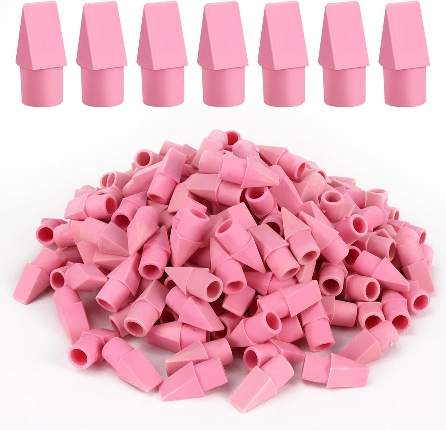 PRALB 200PCS Pink Pencil Top Eraser Caps - Bullet Tip Erasers for School, Office, Party Favors & Classroom Rewards