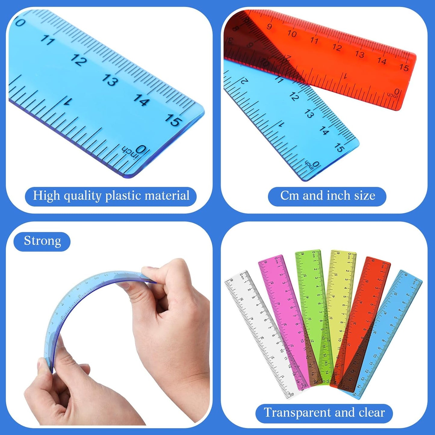 Zonon 6 Pcs 6 Inch Ruler Bulk Colorful Plastic Flexible Straight Metric Rulers with Centimeters and Inches Drafting Measuring Tool for Classroom School Students Education