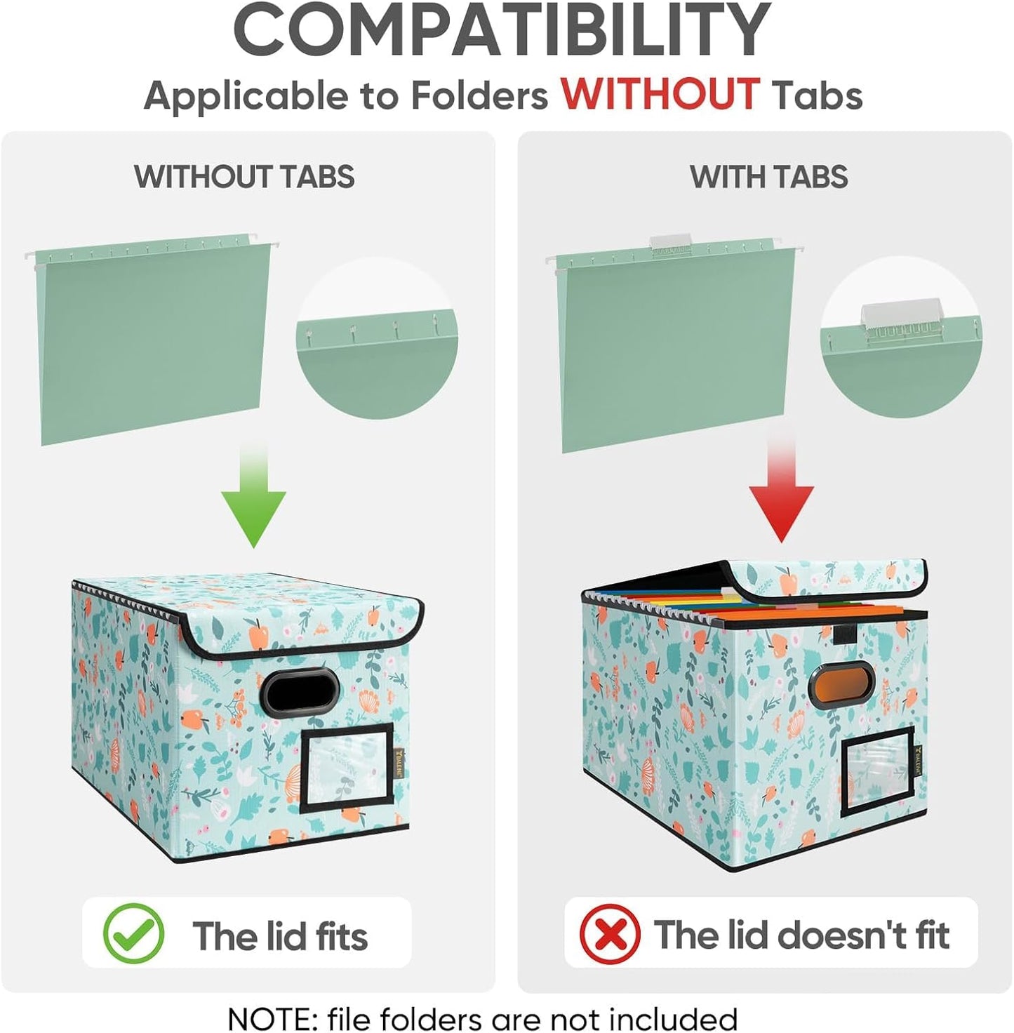 BALEINE File Organizer Box with Lid, Collapsible File Folder Organizer with Plastic Slide, Hanging File Folder Box for Office Document Storage (2 Pack, Spring Stroll)