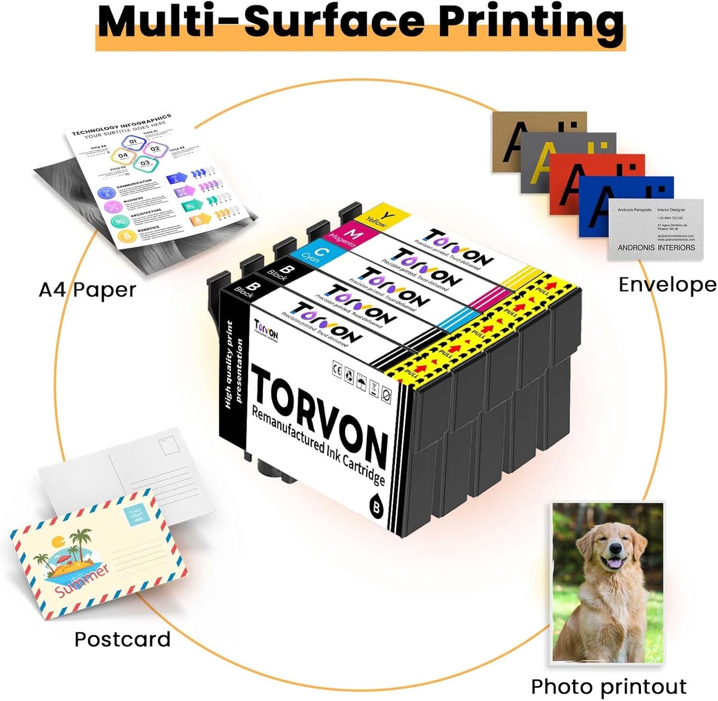 Remanufactured Ink Cartridge Replacement for Epson 302XL Ink Cartridges Multipack 302 XL T302 T302XL Compatible with Epson XP-6100 XP6100 XP-6000 XP6000 Printer(5 Pack, PBK/BK/C/M/Y)