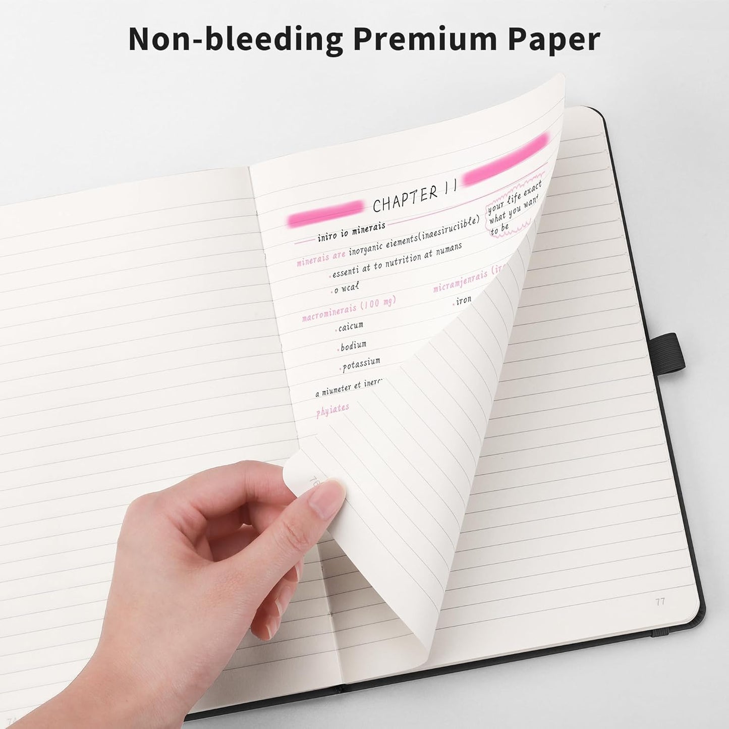 RETTACY Lined Journal Notebook, 2-Pack, 192 Numbered Pages per Pack, A5 Medium Size (5.7'' x 8.3''), for Men & Women, Writing, Work, Leather Hardcover, 100 GSM Thick Paper (Black & Light Green)