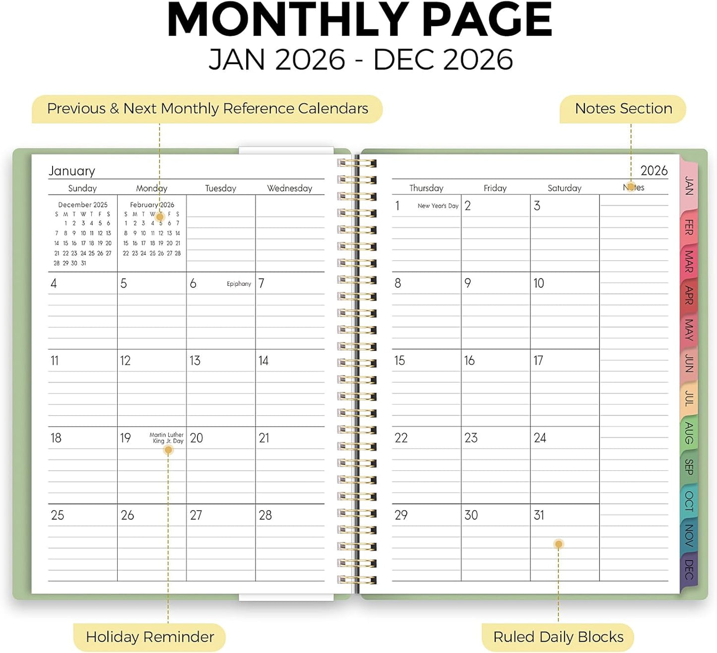 Planner 2026, 8.5" x 11" Monthly & Weekly Planner with Tabs, JAN - DEC 2026, Goal Setting & Time Management Organizer for Professionals & Students