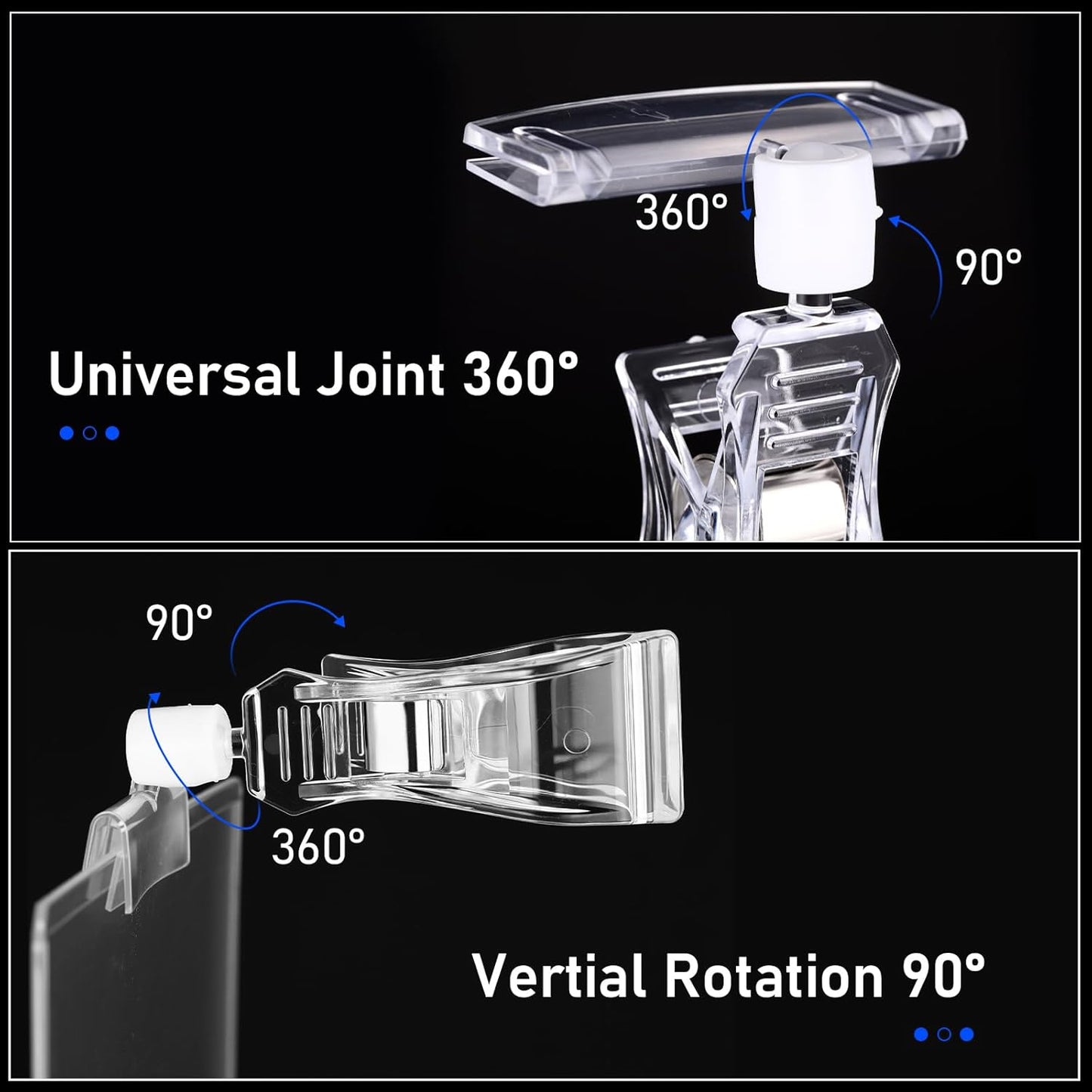 Epakh 20 Pieces Sign Clips Rotating Price Tag Clip Swivel Sign Holder for Handrails or Tubes with 20 Pieces Hard Card Sleeves PVC Card Protector for Shelves Store Supermarket(Sector Style)