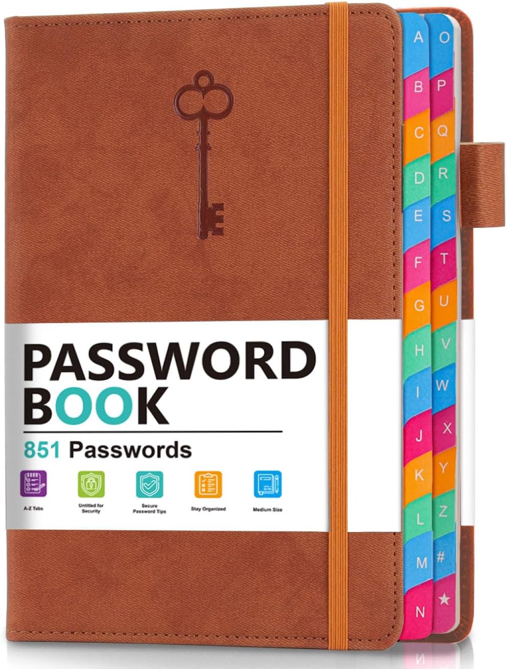 Password Keeper Book with Colorful Alphabetical Tabs, Hardcover Password Log-Book for Internet Password and Website Address, 5.8"×8.4" Password Notebook for Home Office (Sienna)