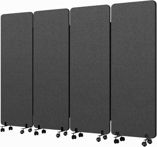 Soundproof Room Divider W/Wheels, 66in Office Dividers for Sound Proofing & Reducing, Sound Proof Dividers for Office Partitions Portable Temporary Wall Acoustic Wall Divider (Cool Grey, 4 Panel)