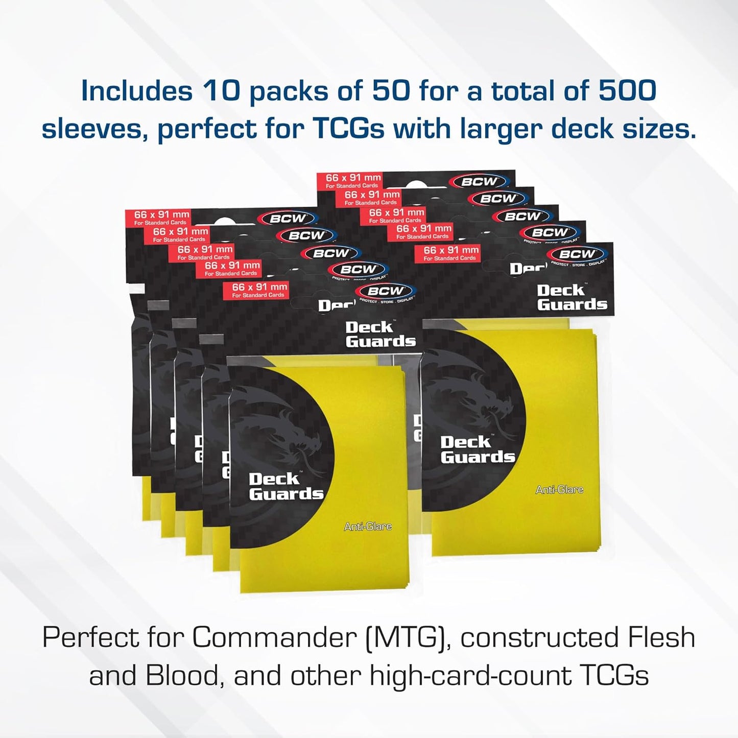 BCW Deck Guard - Double Matte Card Sleeves | 500 Count Box (10 Packs of 50) | Acid-Free, No PVC | Fits 2.5" x 3.5" Game Cards | Archival Safe Protection (Yellow)