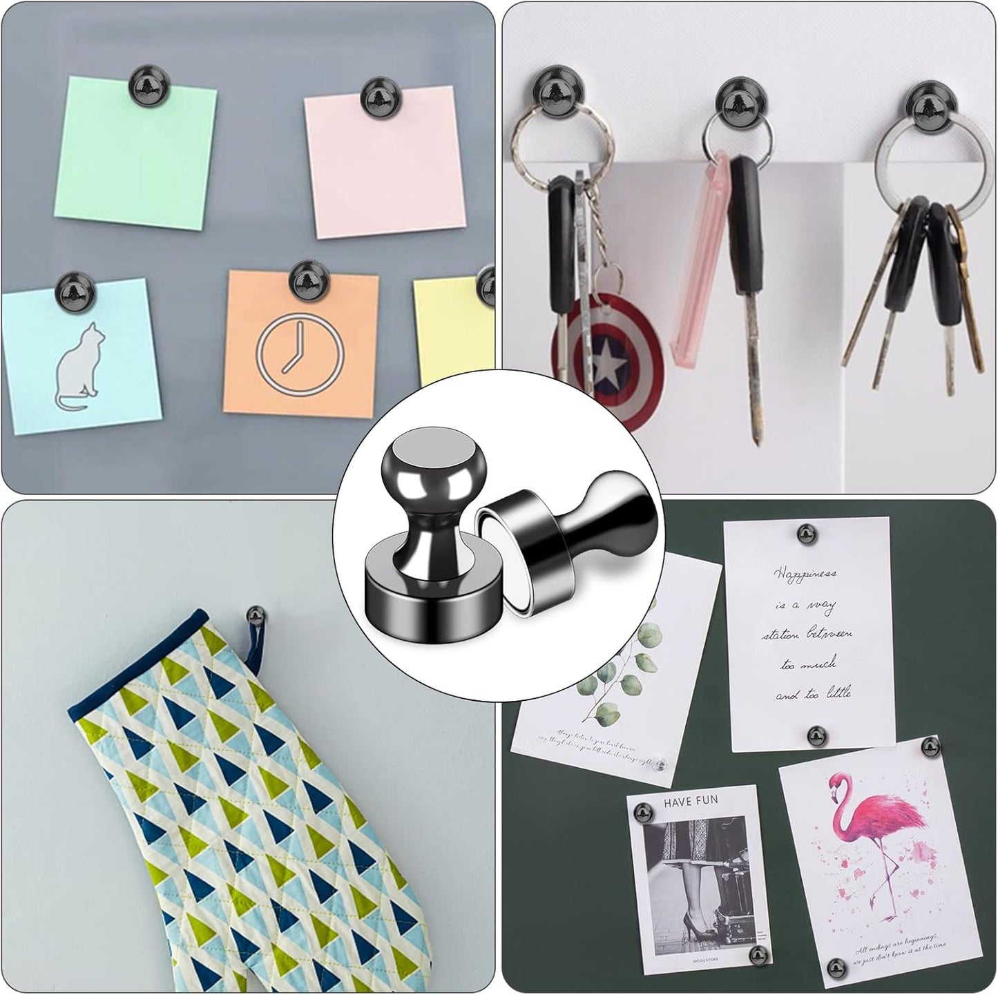 LOVIMAG 50Pcs Fridge Magnets, Black Refrigerator Magnets for Whiteboard, Strong Metal Magnets for Fridge, Whiteboard, Office, Classroom, Map, Kitchen,Magnetic Push Pins, Thumb Tacks Magnets