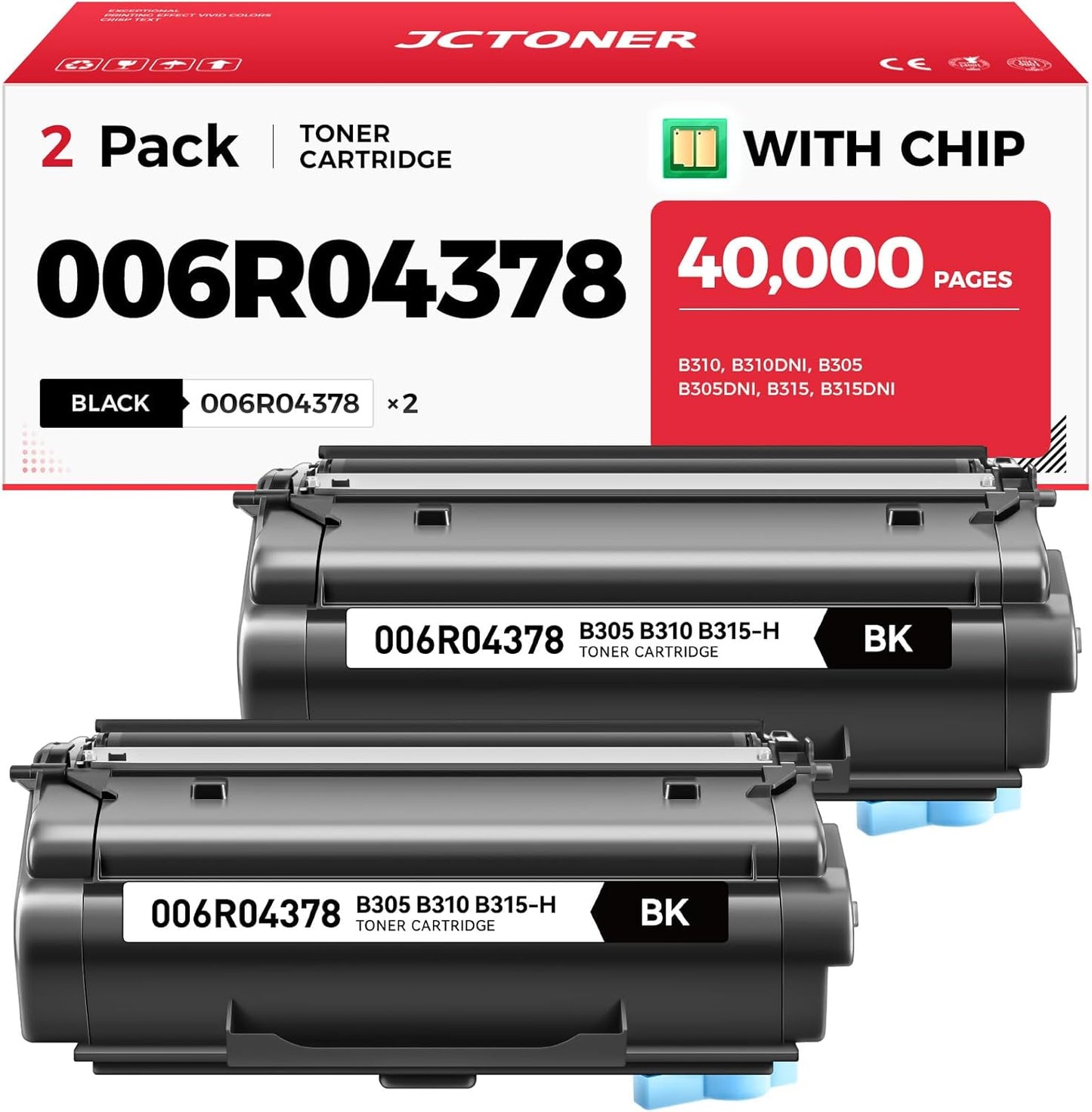 B310 B315 Extra High-Capacity Toner Cartridge 006R04378 Black 2-Pack with Chip Replacement Xerox for 006R04376 006R04377 Compatible with Xerox B310 B315 B305 B310DNI B305DNI B315DNI Printer Ink Copier