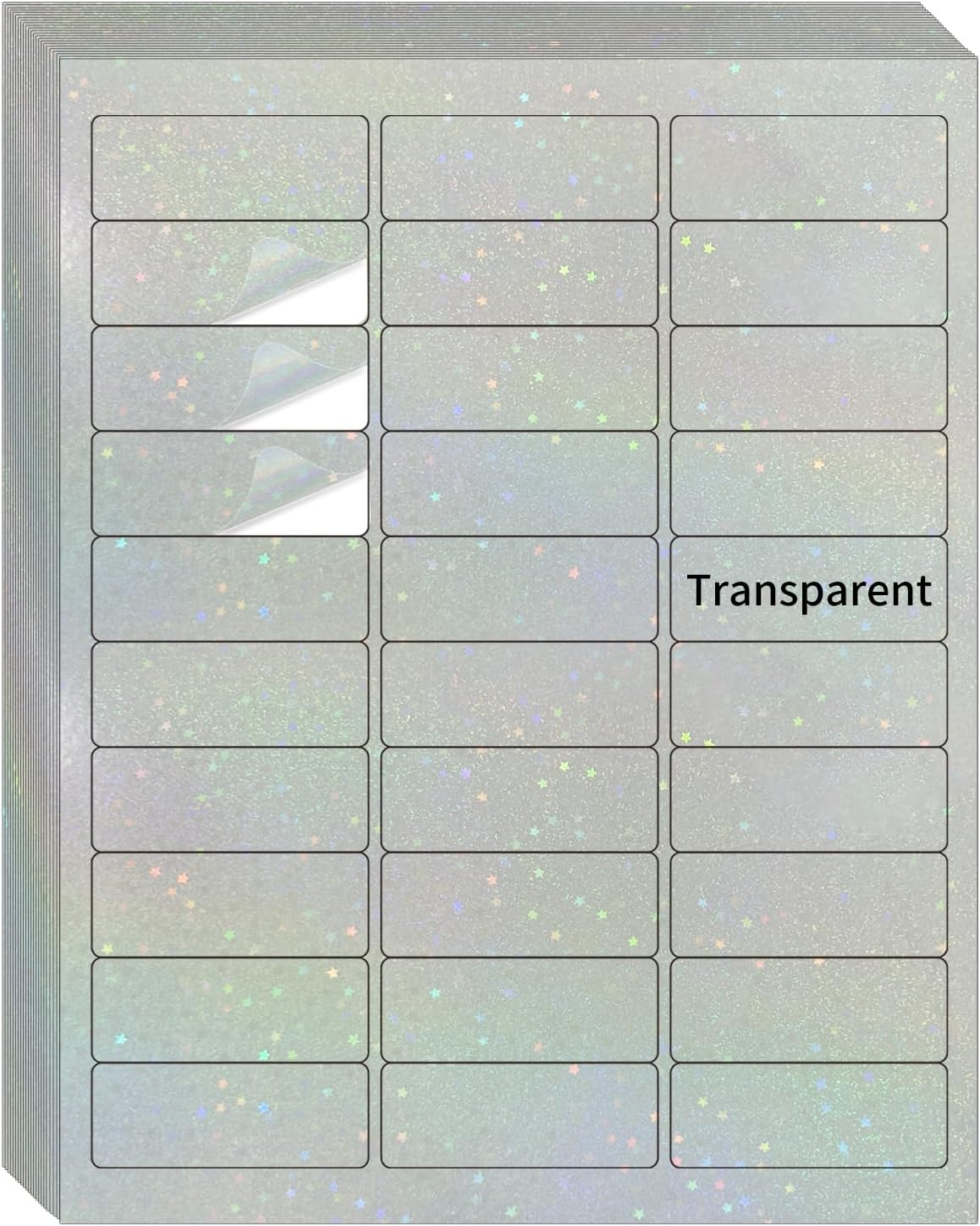 STARLIBOO Transparent Stickers Labels -1" x 2-5/8" Clear Address Labels Mailing Stickers for Laser/Inkjet Printer 8.5"×11"- 20 Sheet (Clear Holographic Star)