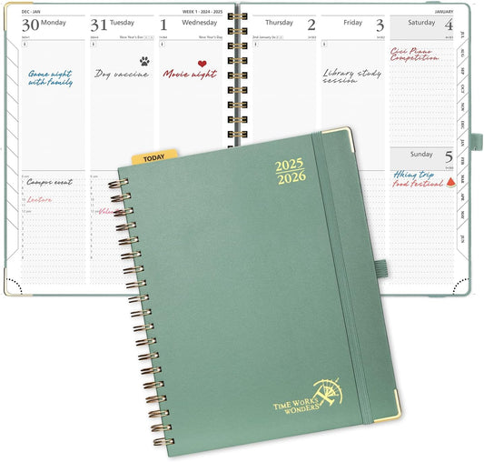 POPRUN Academic Planner 2025-2026 (July 2025-June 2026), Daily Weekly and Monthly Appointment Book (Wirebound Hard Cover - 10'' x 8'') with Hourly Time Slots, Tabs, 100 GSM - Midnight Green