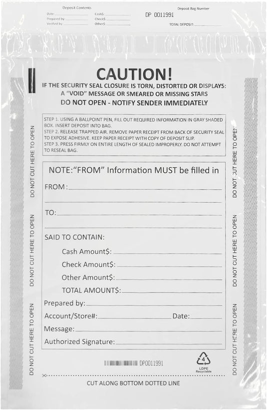 12 x 16 Inch Deposit Bags Security Pocket Bank Deposit Envelopes (White, 100 Pack)