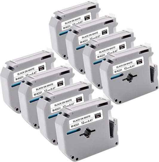 8-Pack MK231 M-K231 Label Tape Replace for Brother P Touch M Tape M-K231S M231 MK231 M-231 12mm 0.47 Inch for Brother PTouch PT-M95 PT-65 PT-80 PT-70 PT-45 PT-90 Label Makers