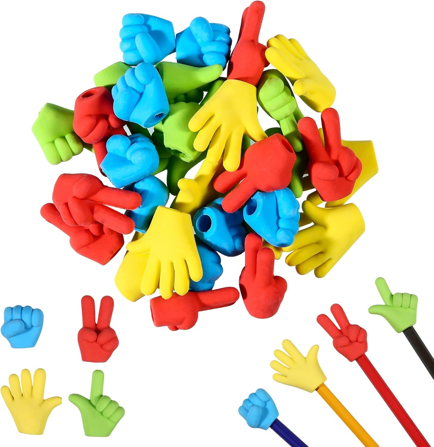 36 Pcs Pencil Top Erasers Fun Eraser Toppers for Kids, Bulk Cute Rock Paper Scissors Eraser Caps, 4 Colors